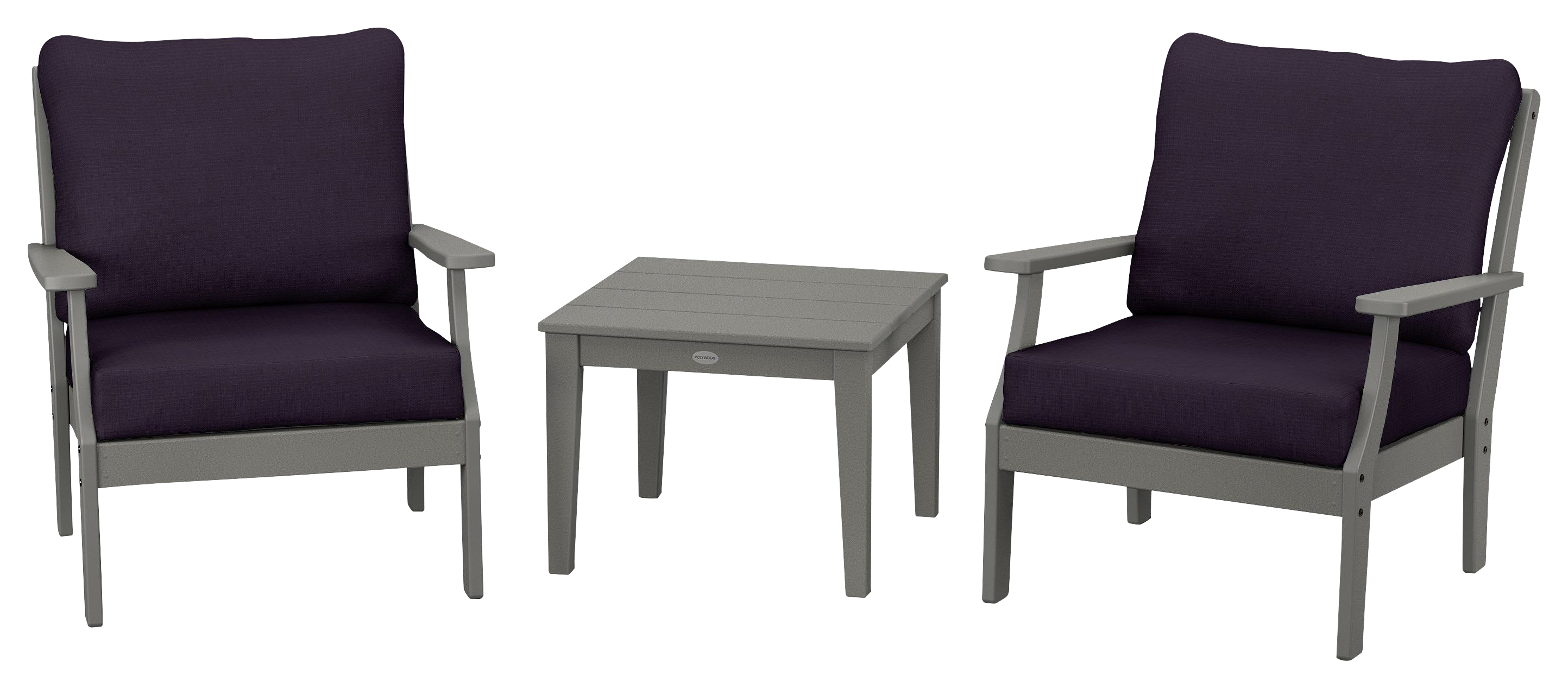 Image of POLYWOOD Braxton 3-Piece Deep-Seating Set - Slate/Navy Linen