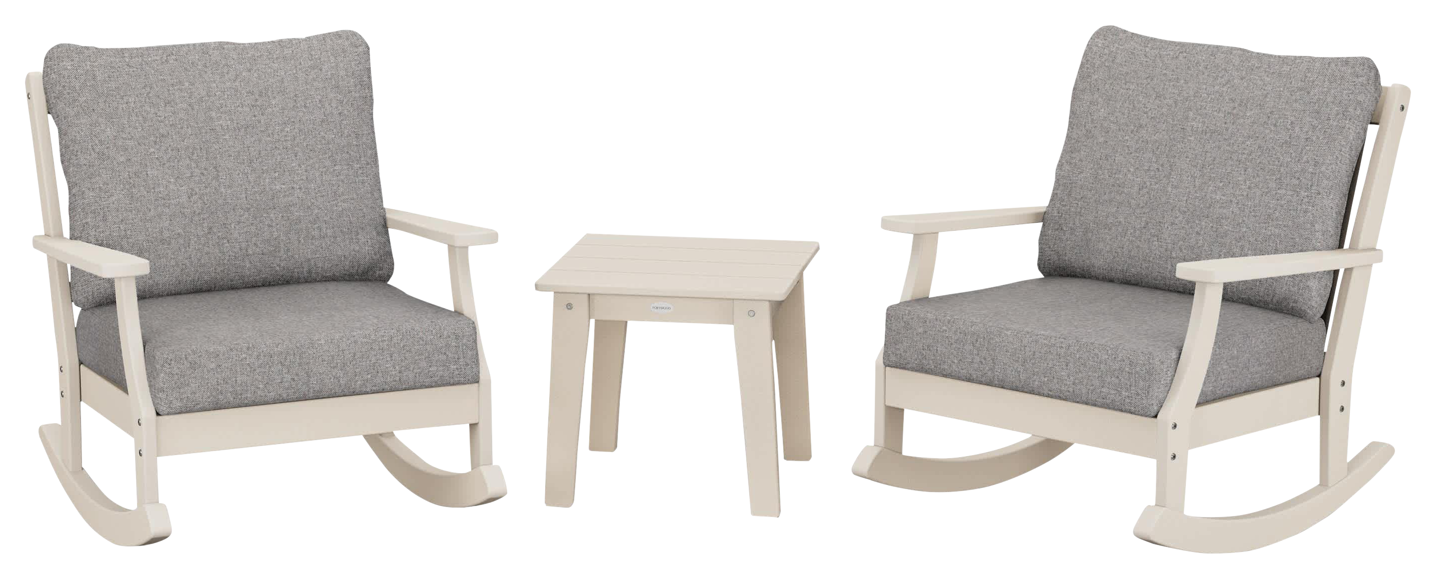 Image of POLYWOOD Braxton 3-Piece Deep-Seating Rocker Set - Sand/Grey Mist
