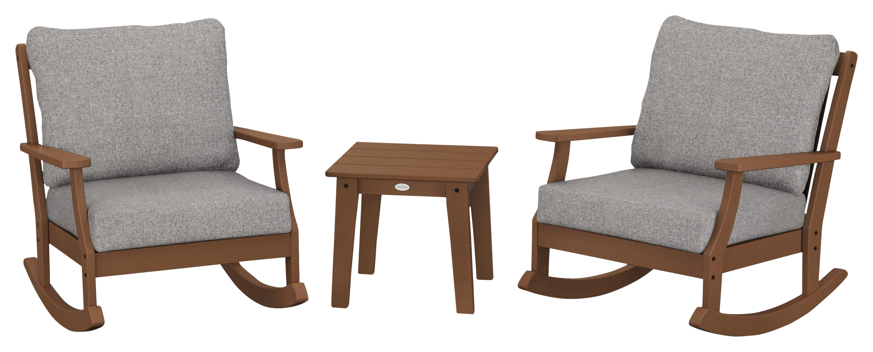 Image of POLYWOOD Braxton 3-Piece Deep-Seating Rocker Set - Teak/Grey Mist