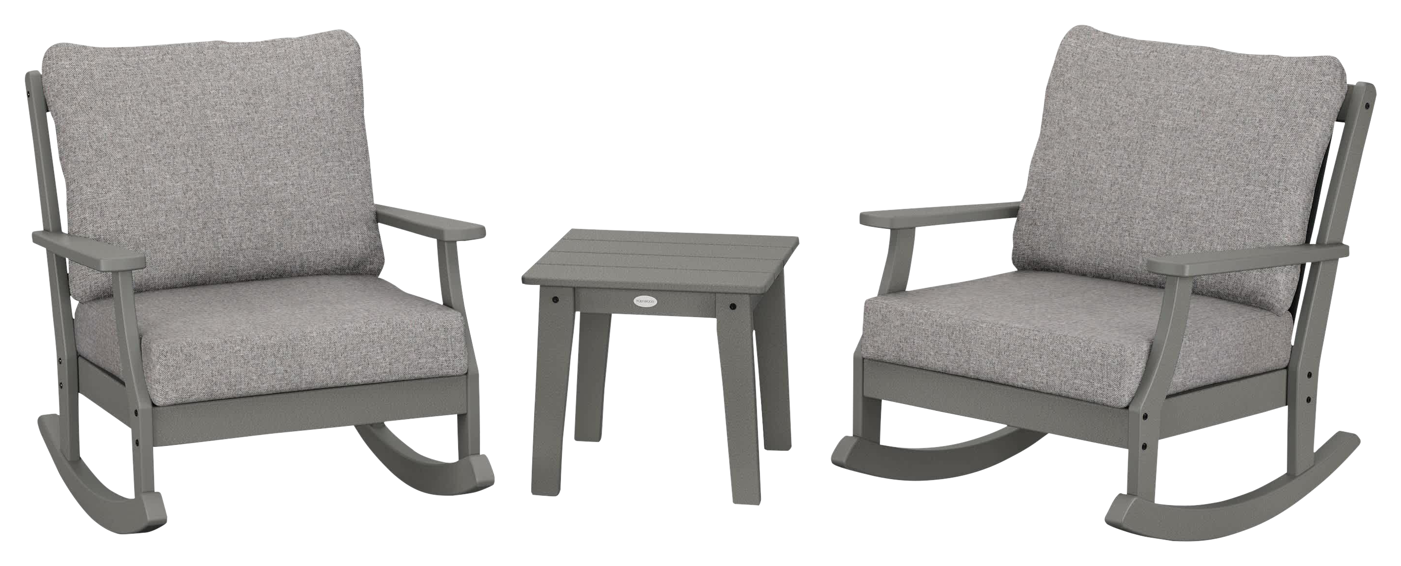 Image of POLYWOOD Braxton 3-Piece Deep-Seating Rocker Set - Slate Grey/Grey Mist