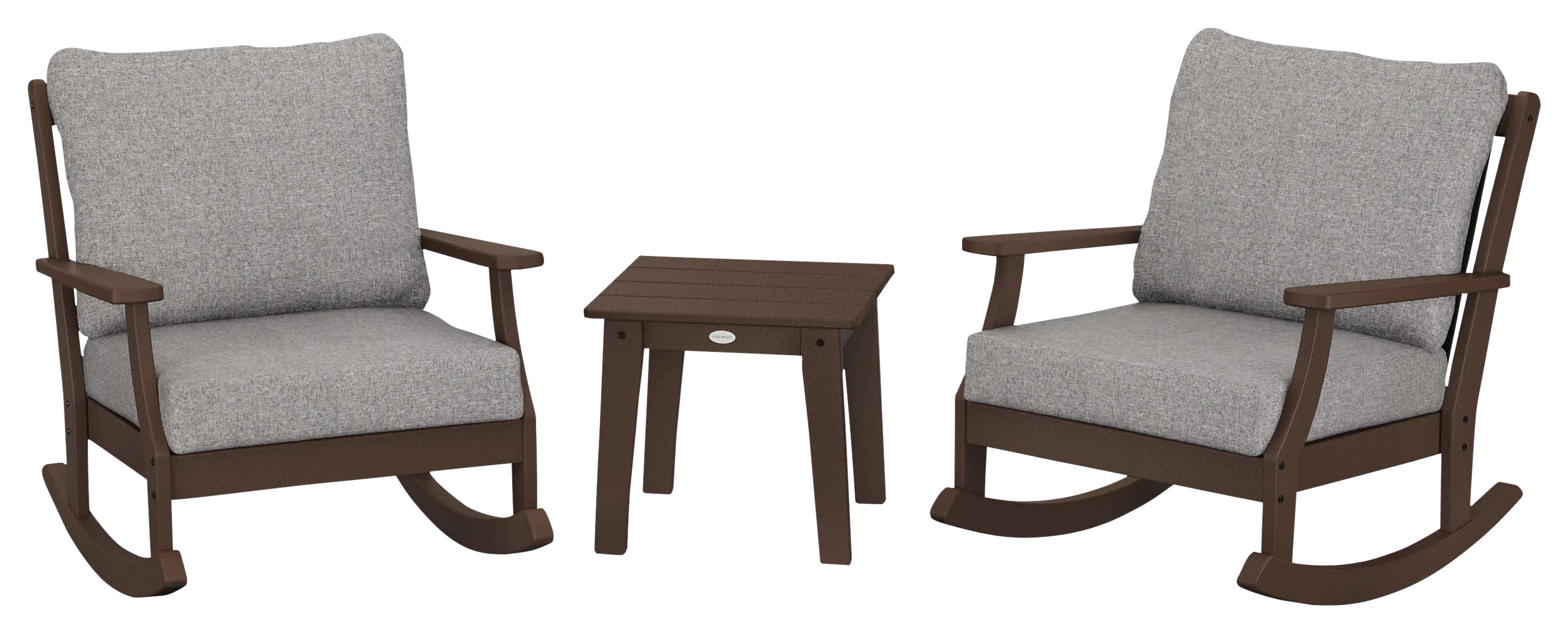 Image of POLYWOOD Braxton 3-Piece Deep-Seating Rocker Set - Mahogany/Grey Mist