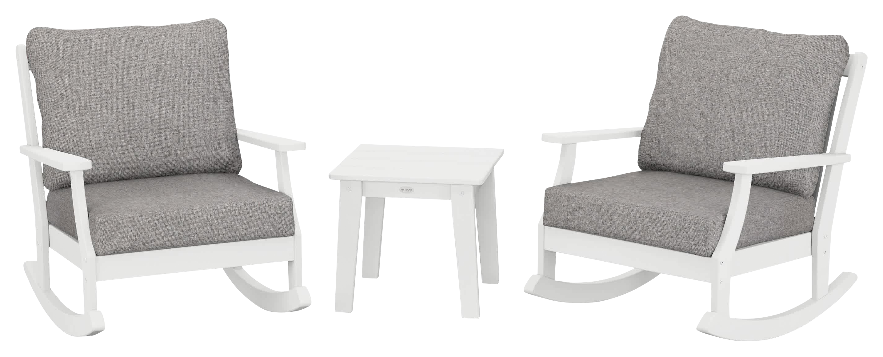 Image of POLYWOOD Braxton 3-Piece Deep-Seating Rocker Set - White/Grey Mist