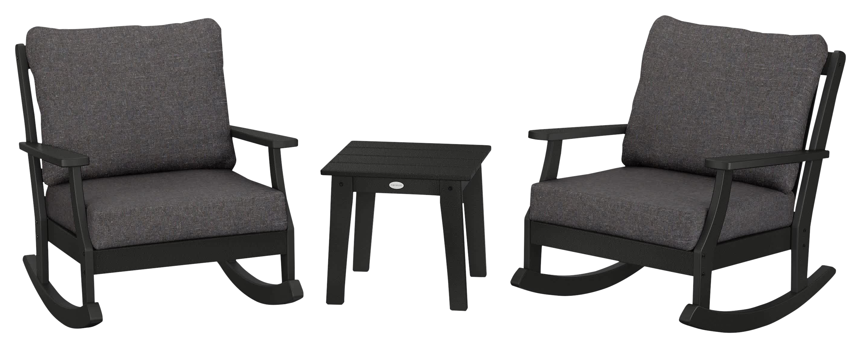 Image of POLYWOOD Braxton 3-Piece Deep-Seating Rocker Set - Black/Ash Charcoal
