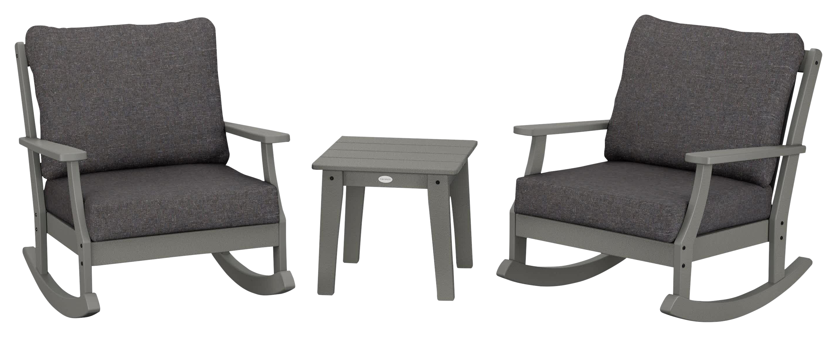 Image of POLYWOOD Braxton 3-Piece Deep-Seating Rocker Set - Slate Grey/Ash Charcoal