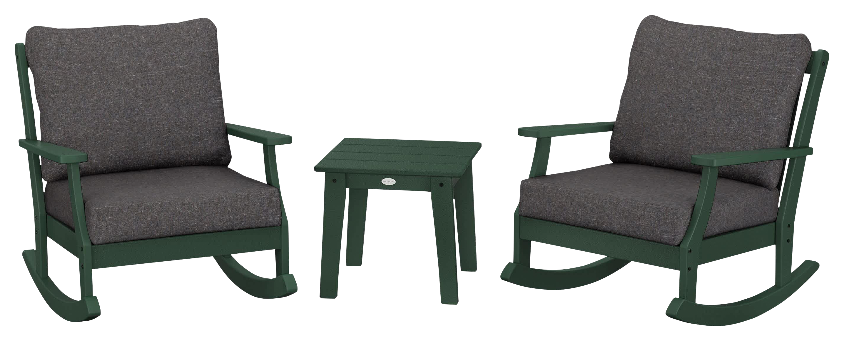 Image of POLYWOOD Braxton 3-Piece Deep-Seating Rocker Set - Green/Ash Charcoal