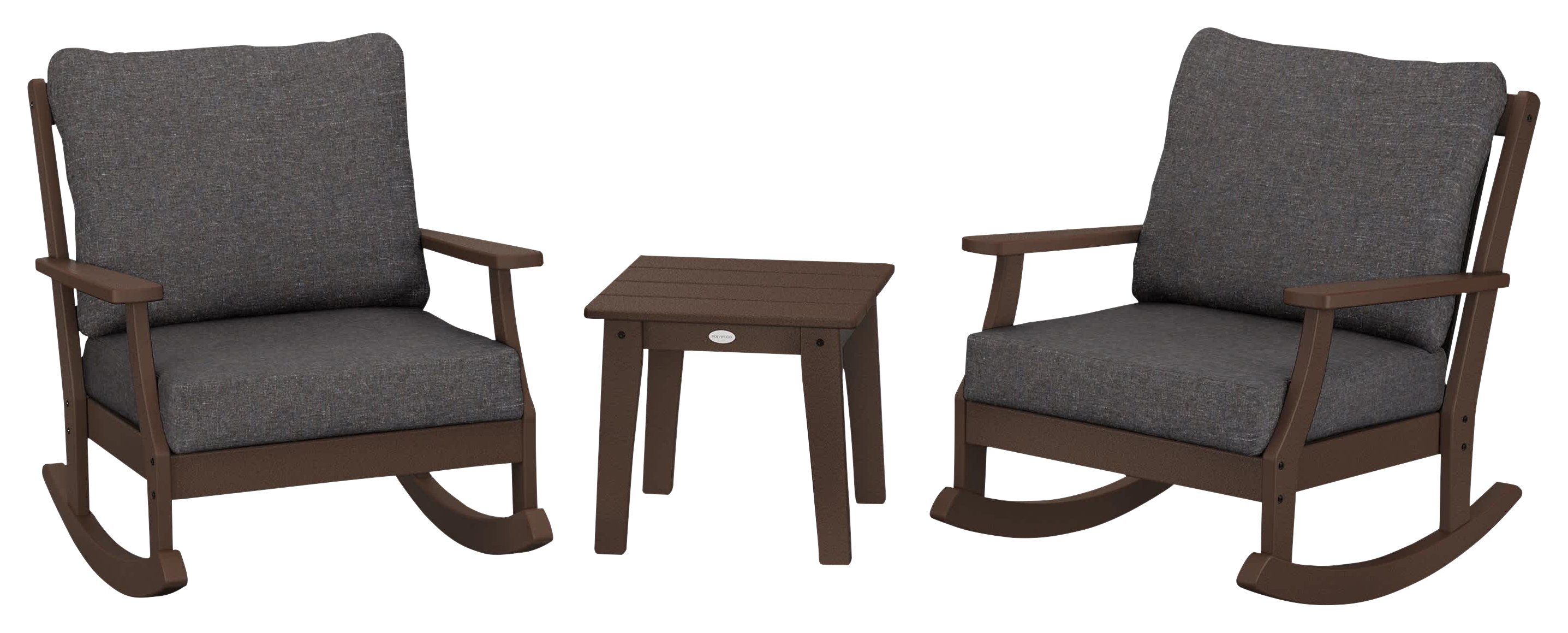 Image of POLYWOOD Braxton 3-Piece Deep-Seating Rocker Set - Mahogany/Ash Charcoal