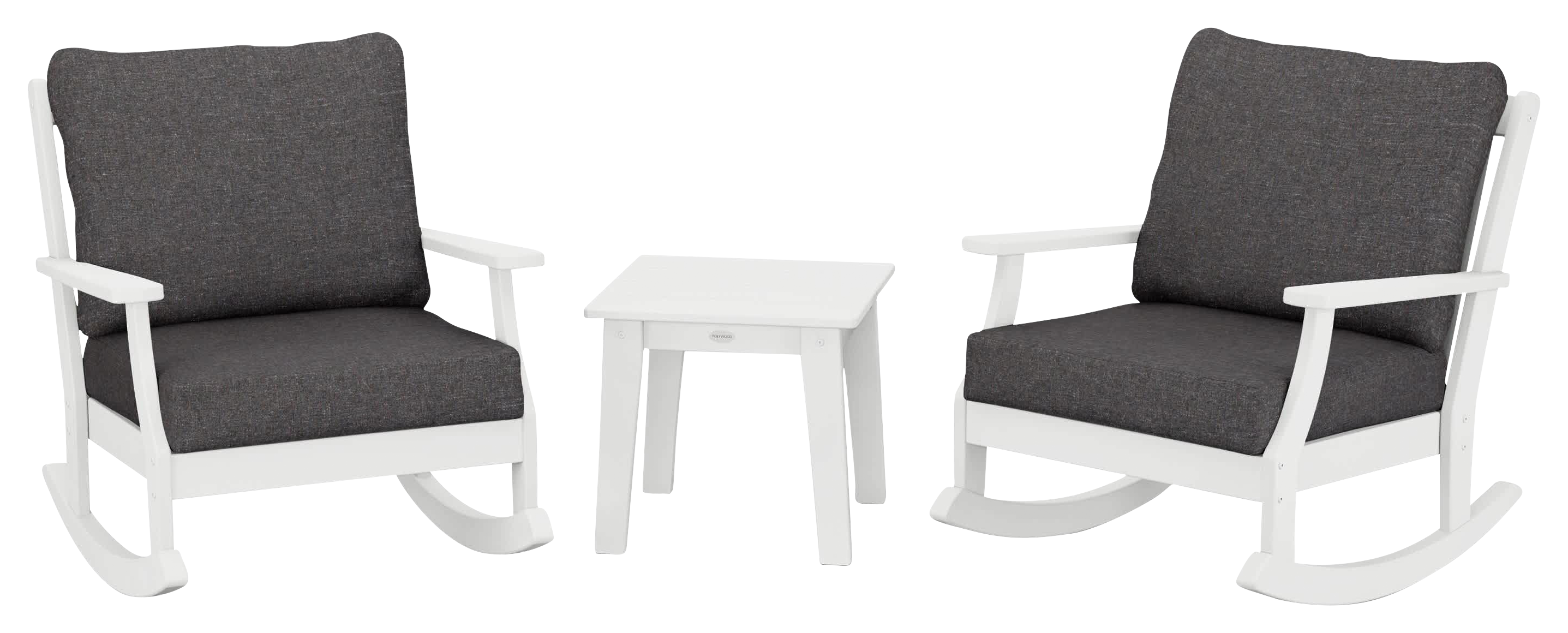 Image of POLYWOOD Braxton 3-Piece Deep-Seating Rocker Set - White/Ash Charcoal