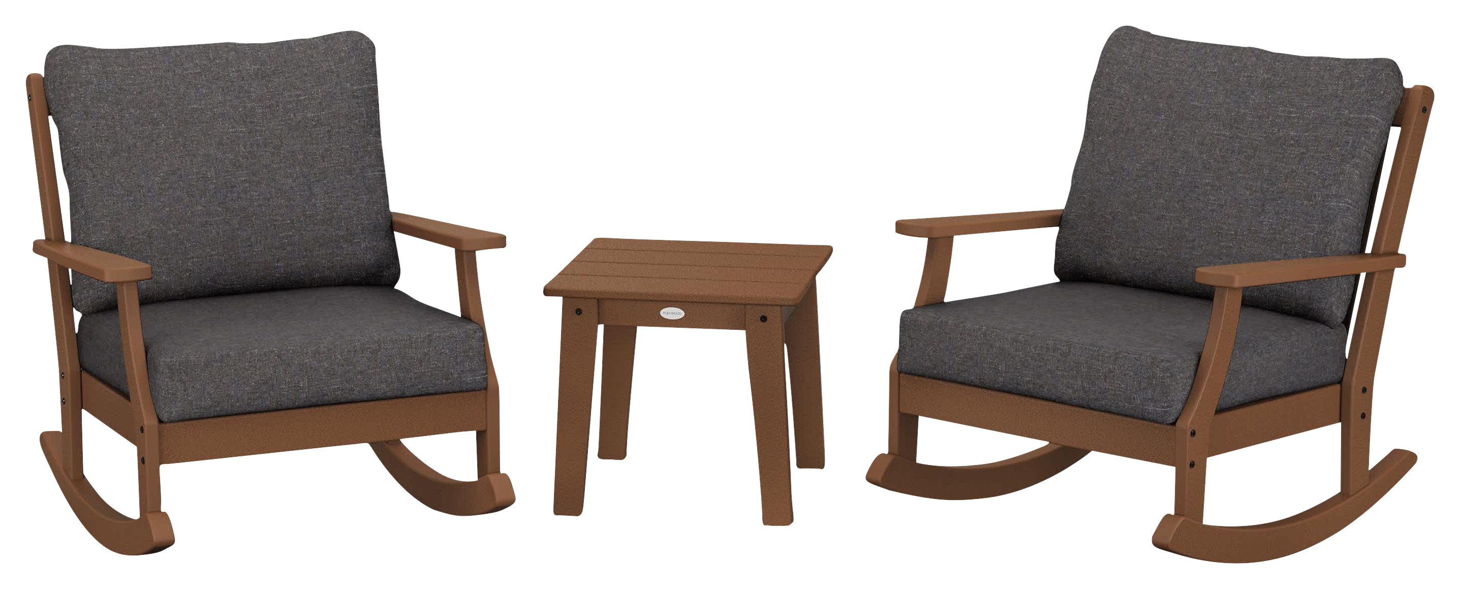Image of POLYWOOD Braxton 3-Piece Deep-Seating Rocker Set - Teak/Ash Charcoal
