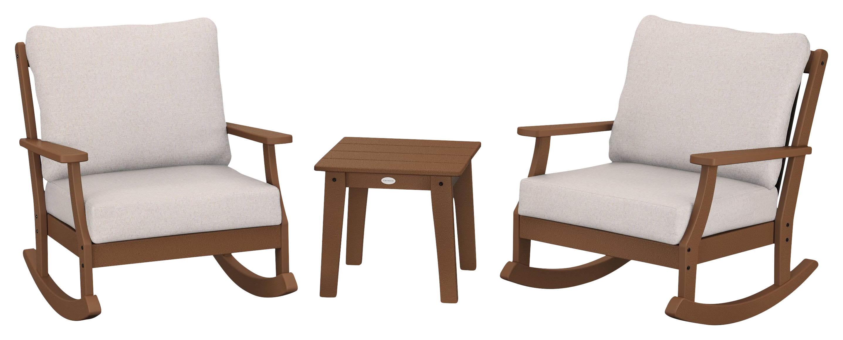 Image of POLYWOOD Braxton 3-Piece Deep-Seating Rocker Set - Teak/Dune Burlap