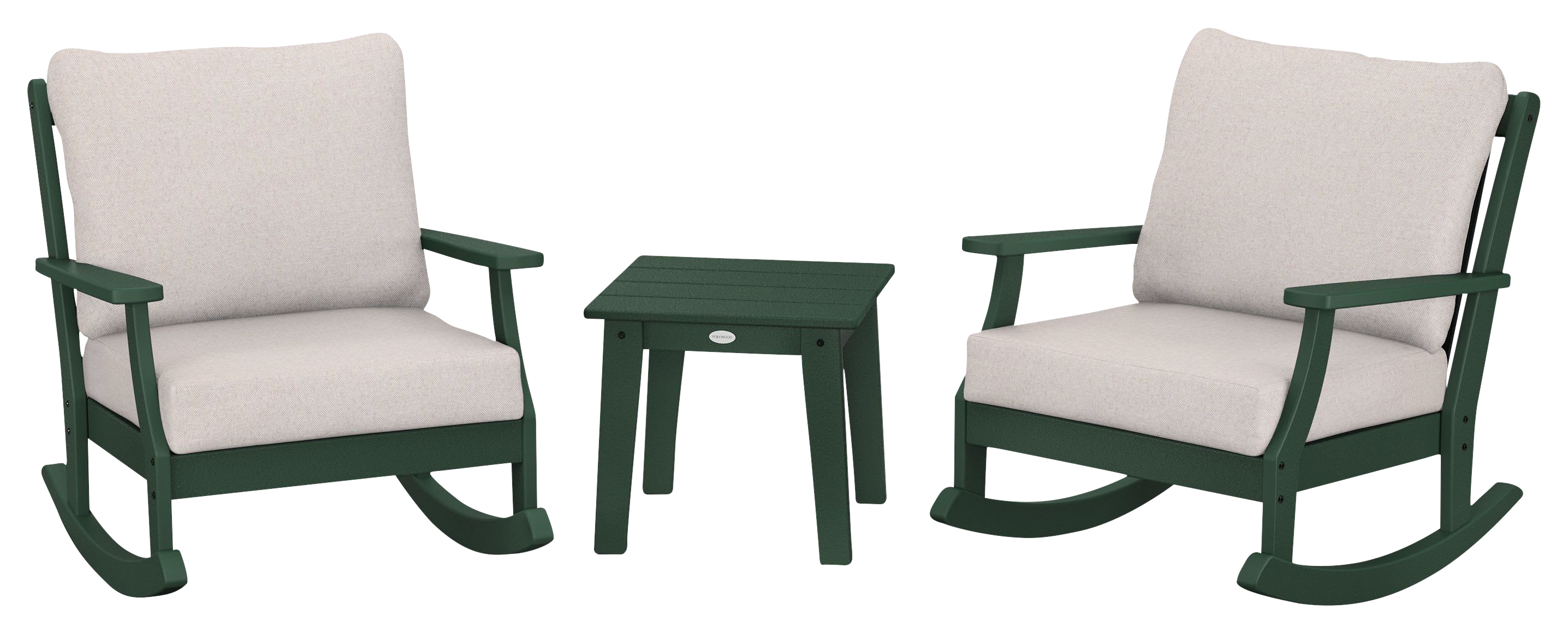 Image of POLYWOOD Braxton 3-Piece Deep-Seating Rocker Set - Green/Dune Burlap