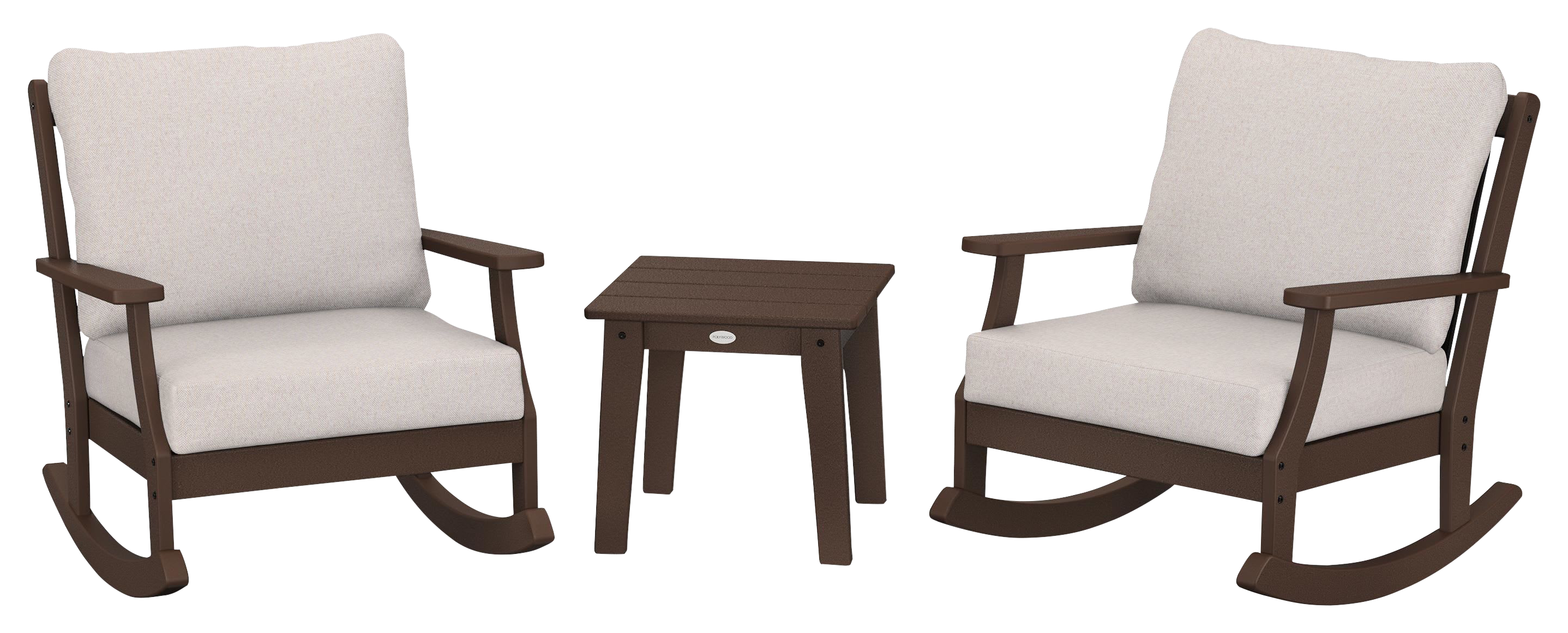Image of POLYWOOD Braxton 3-Piece Deep-Seating Rocker Set - Mahogany/Dune Burlap