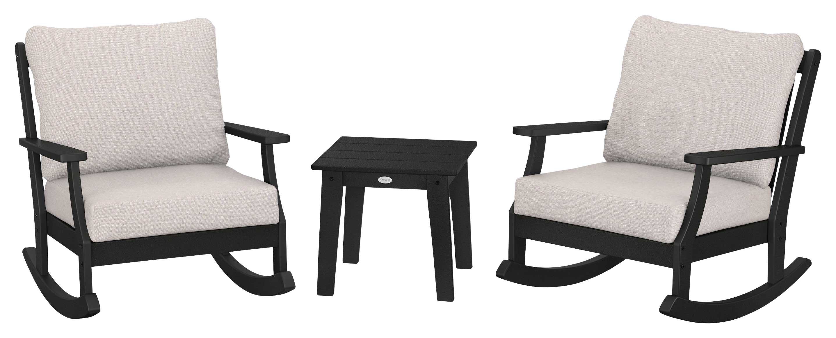 Image of POLYWOOD Braxton 3-Piece Deep-Seating Rocker Set - Black/Dune Burlap