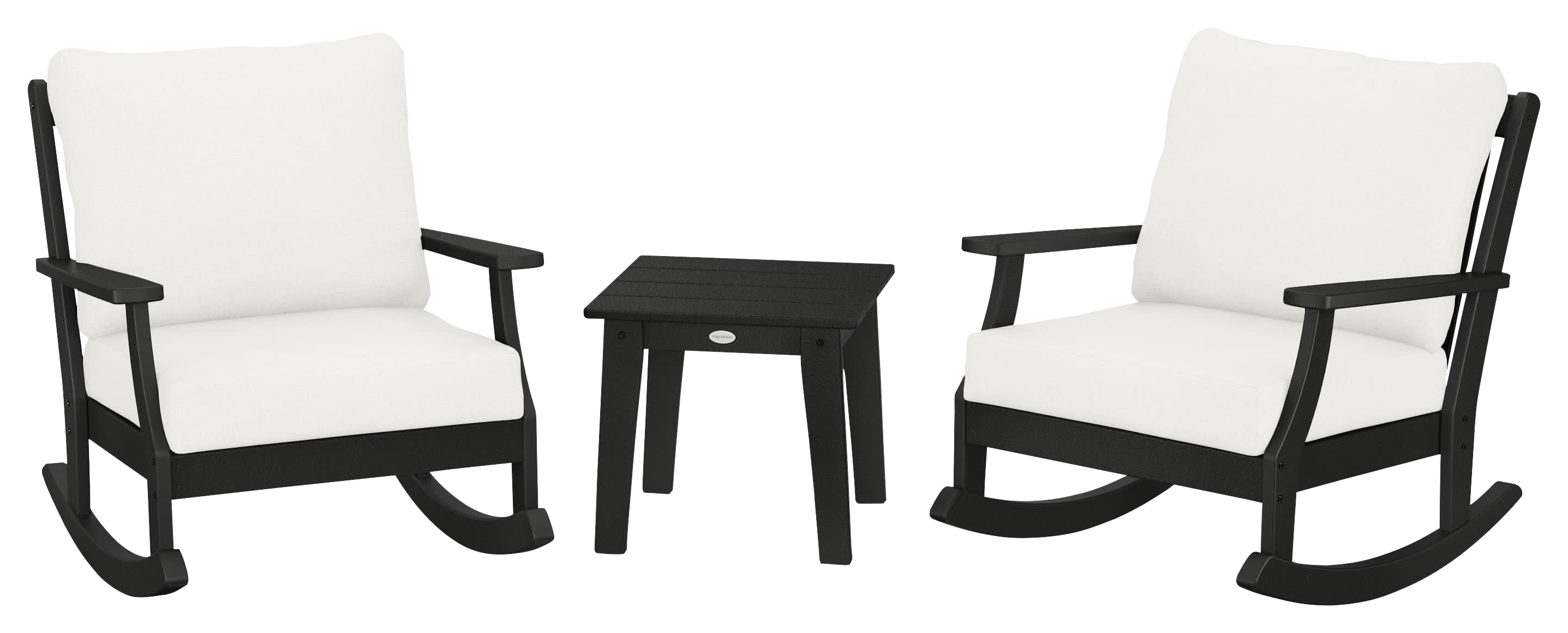 Image of POLYWOOD Braxton 3-Piece Deep-Seating Rocker Set - Black/Natural Linen