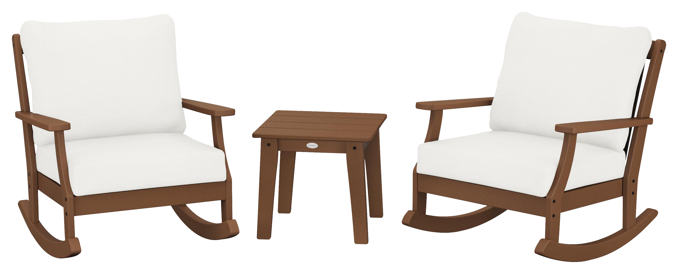 Image of POLYWOOD Braxton 3-Piece Deep-Seating Rocker Set - Teak/Natural Linen