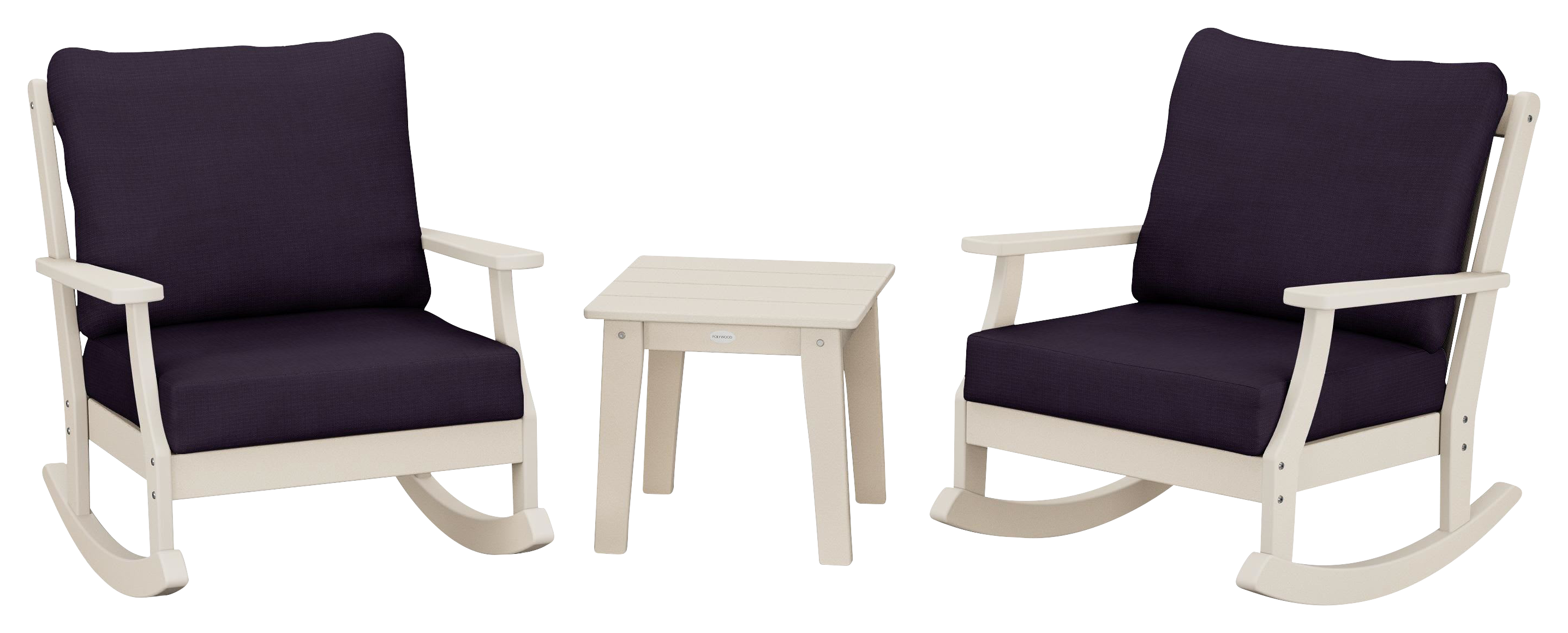 Image of POLYWOOD Braxton 3-Piece Deep-Seating Rocker Set - Sand/Navy Linen