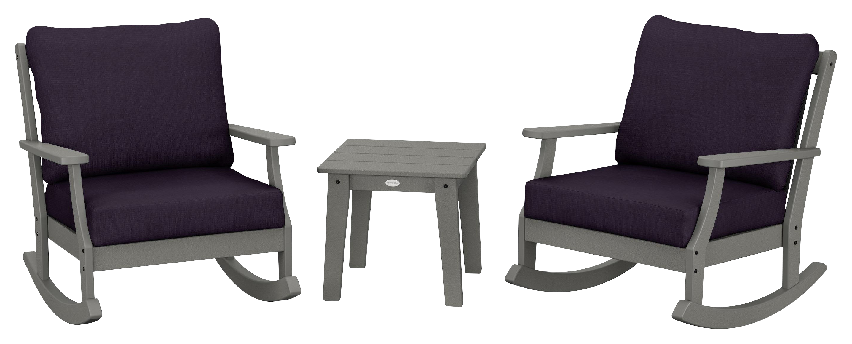 Image of POLYWOOD Braxton 3-Piece Deep-Seating Rocker Set - Slate Grey/Navy Linen