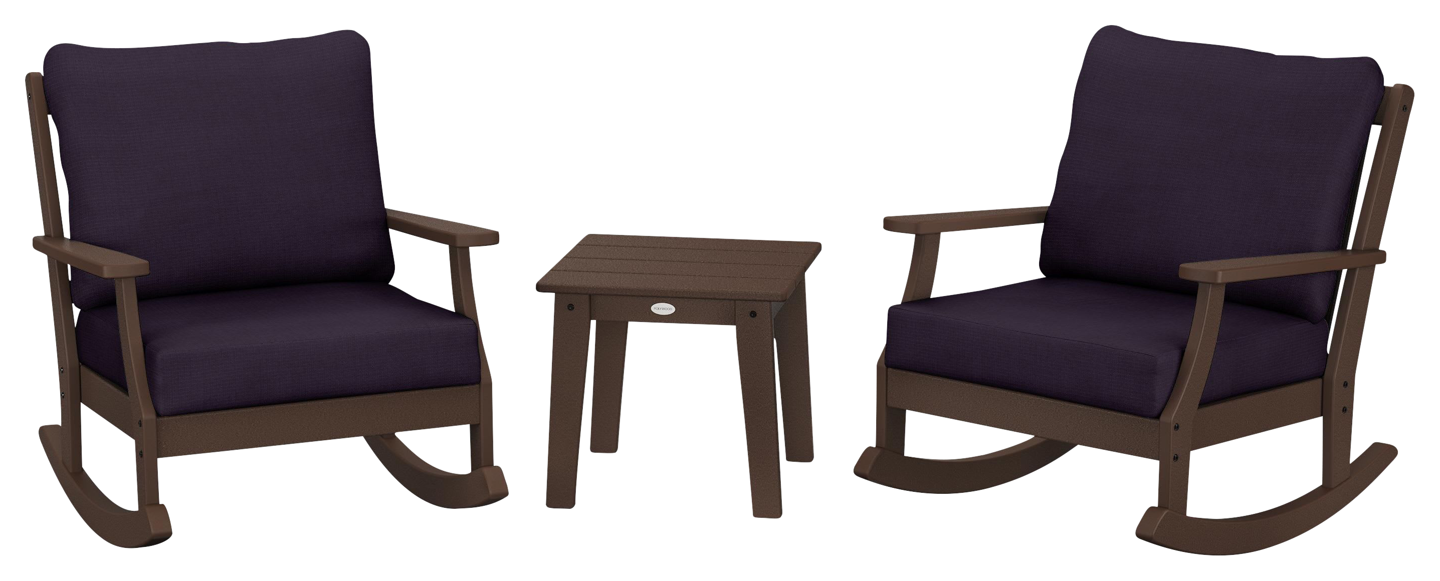 Image of POLYWOOD Braxton 3-Piece Deep-Seating Rocker Set - Mahogany/Navy Linen