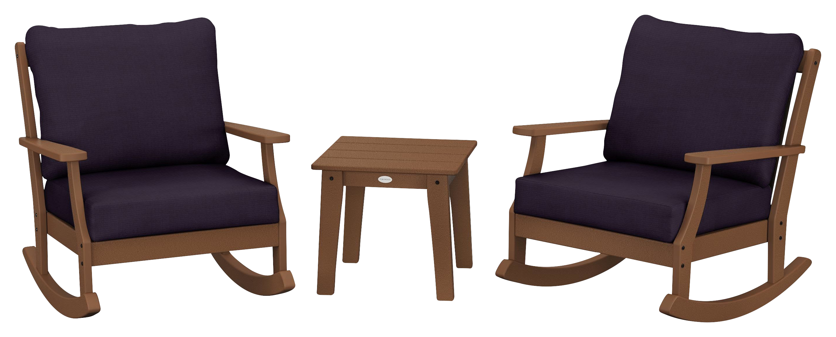 Image of POLYWOOD Braxton 3-Piece Deep-Seating Rocker Set - Teak/Navy Linen