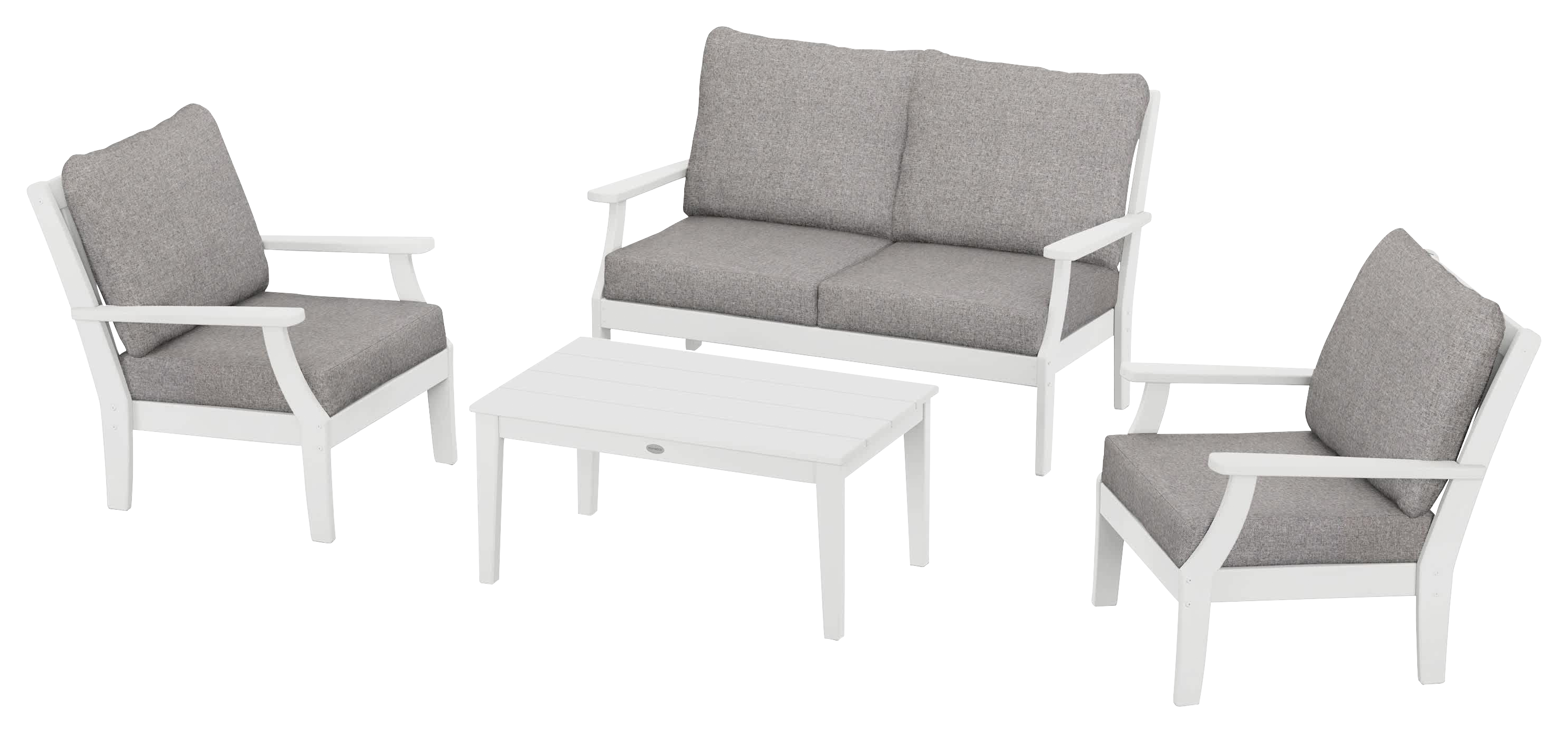 Image of POLYWOOD Braxton 4-Piece Deep-Seating Chair Set - White/Grey Mist