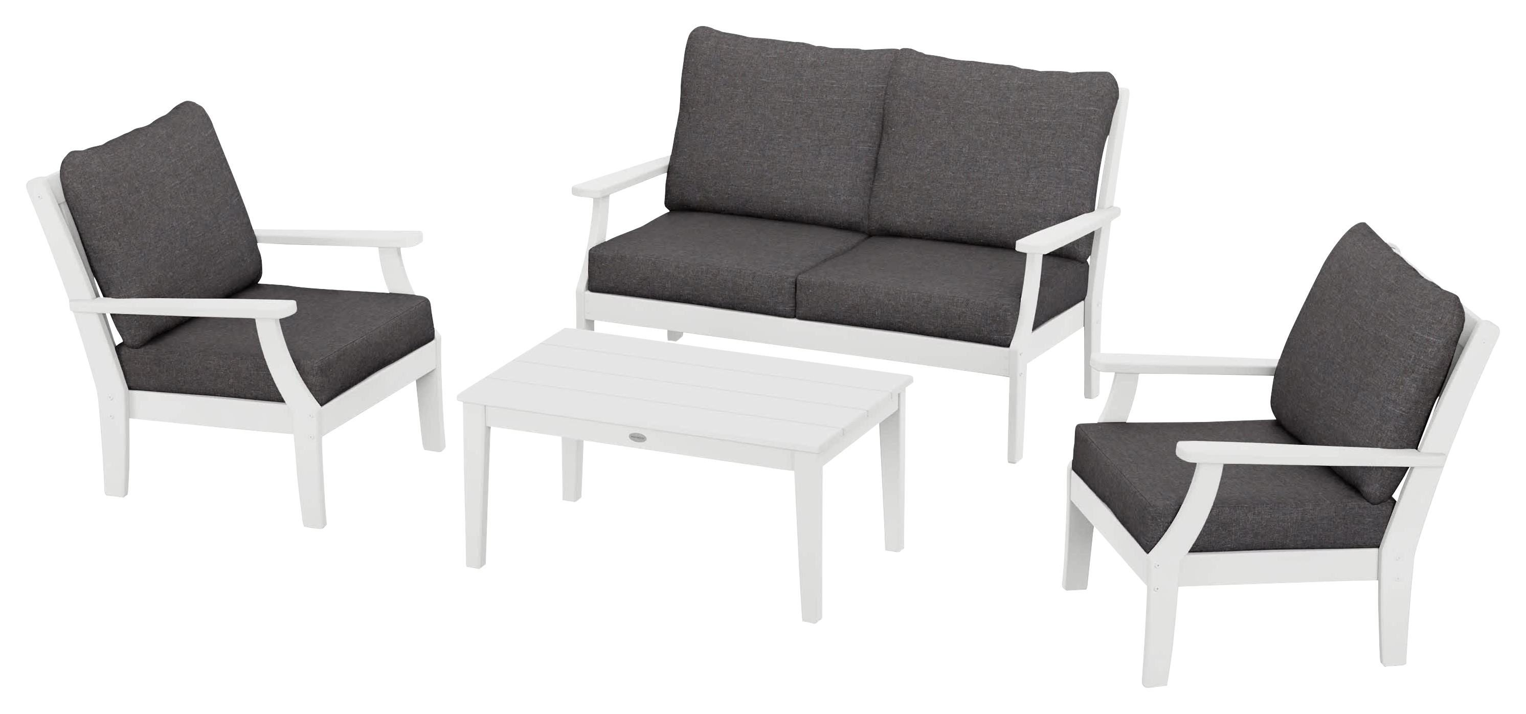 Image of POLYWOOD Braxton 4-Piece Deep-Seating Chair Set - White/Ash Charcoal