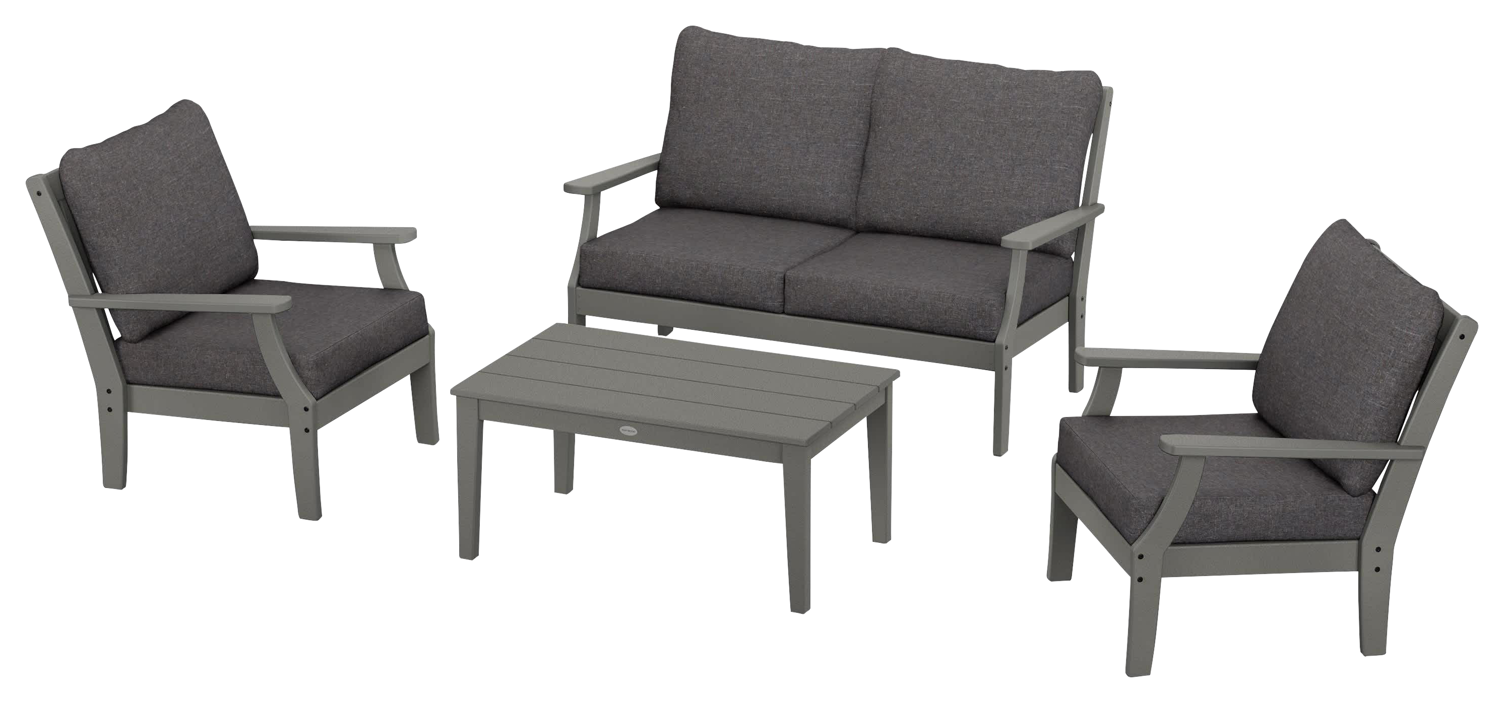 Image of POLYWOOD Braxton 4-Piece Deep-Seating Chair Set - Slate Grey/Ash Charcoal