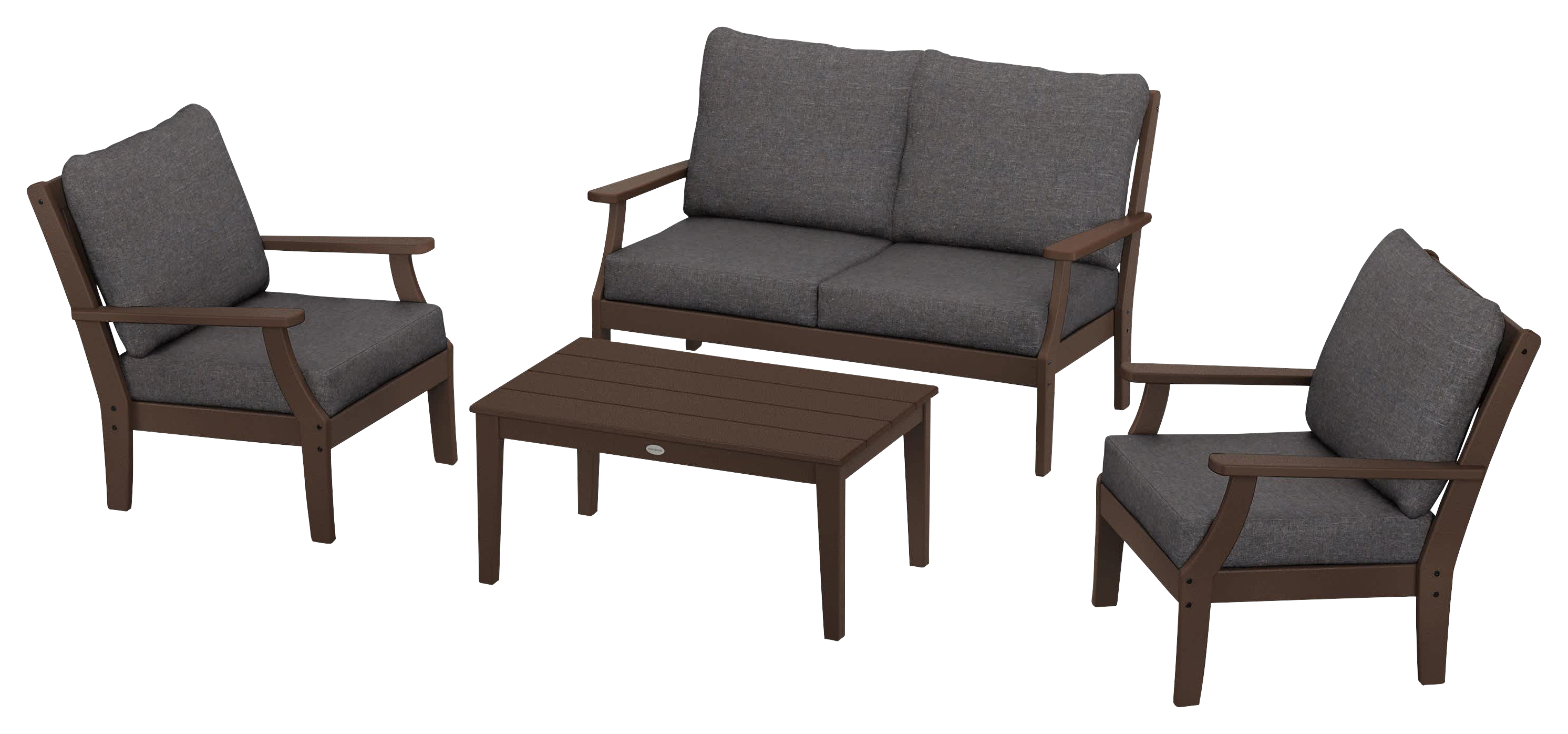 Image of POLYWOOD Braxton 4-Piece Deep-Seating Chair Set - Mahogany/Ash Charcoal