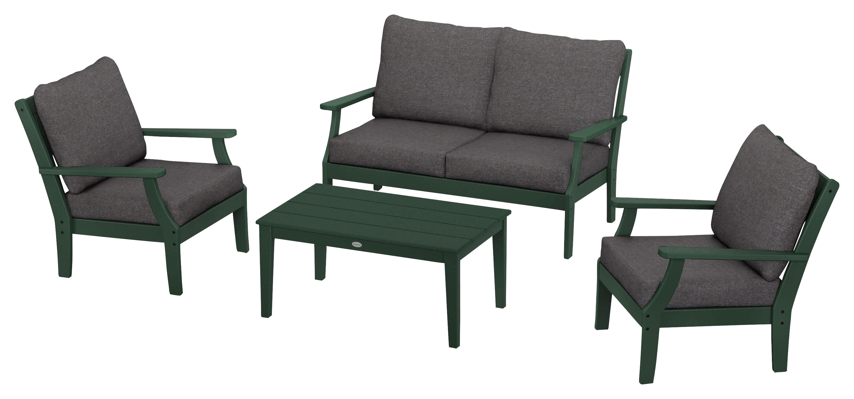 Image of POLYWOOD Braxton 4-Piece Deep-Seating Chair Set - Green/Ash Charcoal