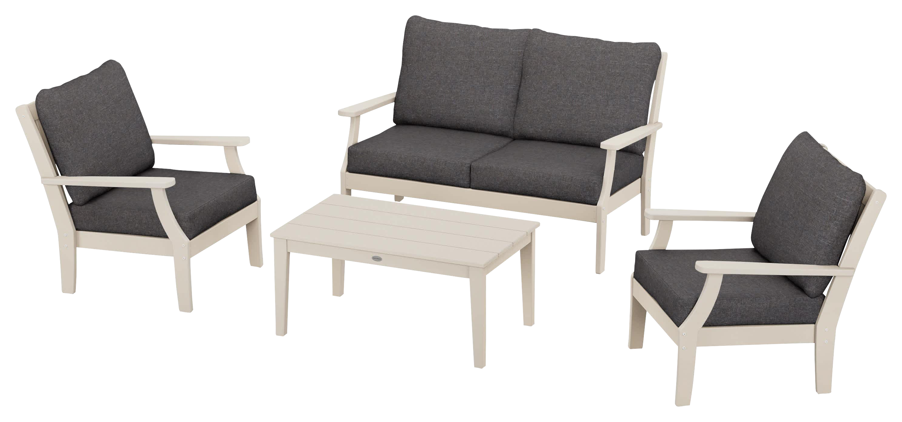 Image of POLYWOOD Braxton 4-Piece Deep-Seating Chair Set - Sand/Ash Charcoal