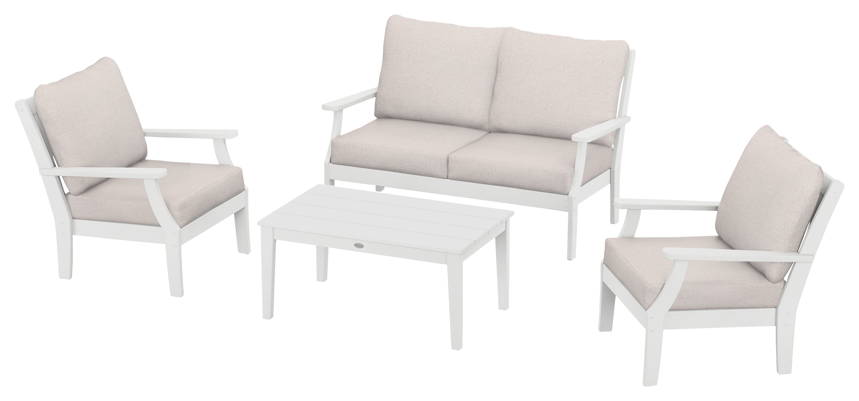 Image of POLYWOOD Braxton 4-Piece Deep-Seating Chair Set - White/Dune Burlap