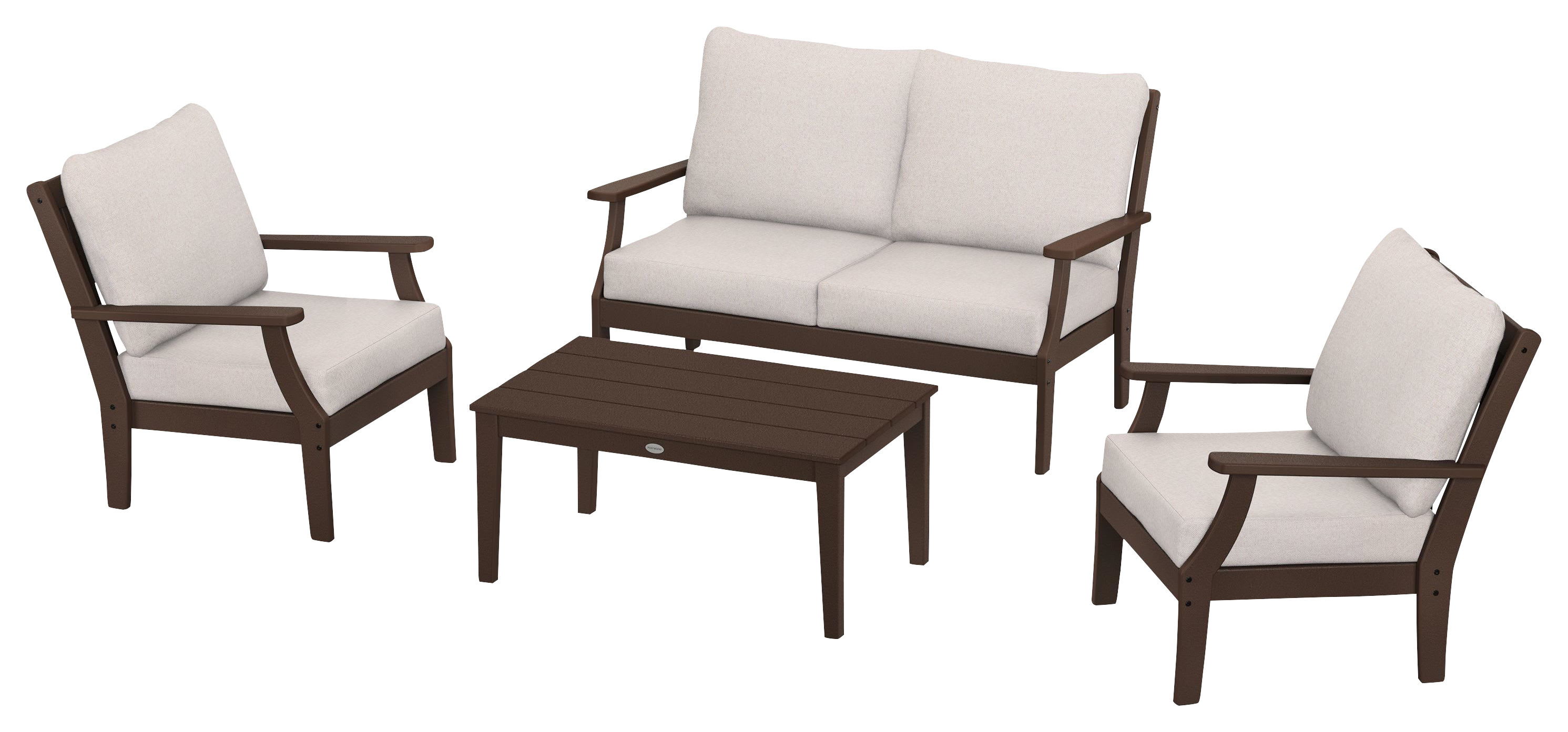 Image of POLYWOOD Braxton 4-Piece Deep-Seating Chair Set - Mahogany/Dune Burlap