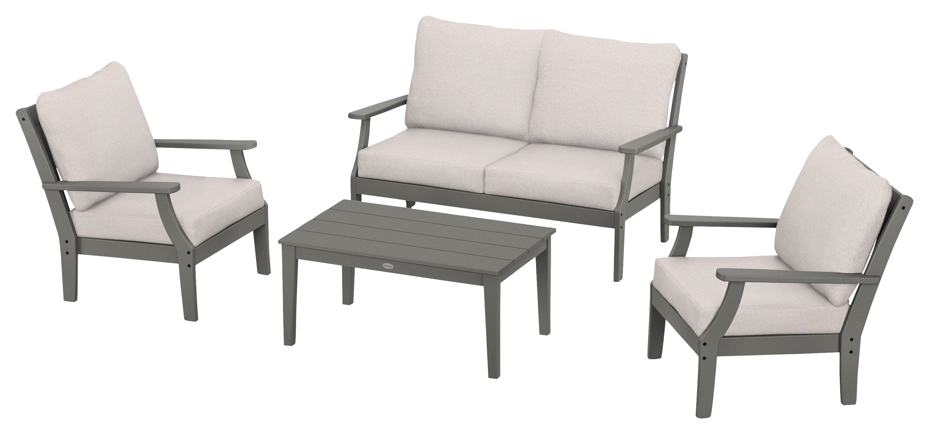 Image of POLYWOOD Braxton 4-Piece Deep-Seating Chair Set - Slate Grey/Dune Burlap