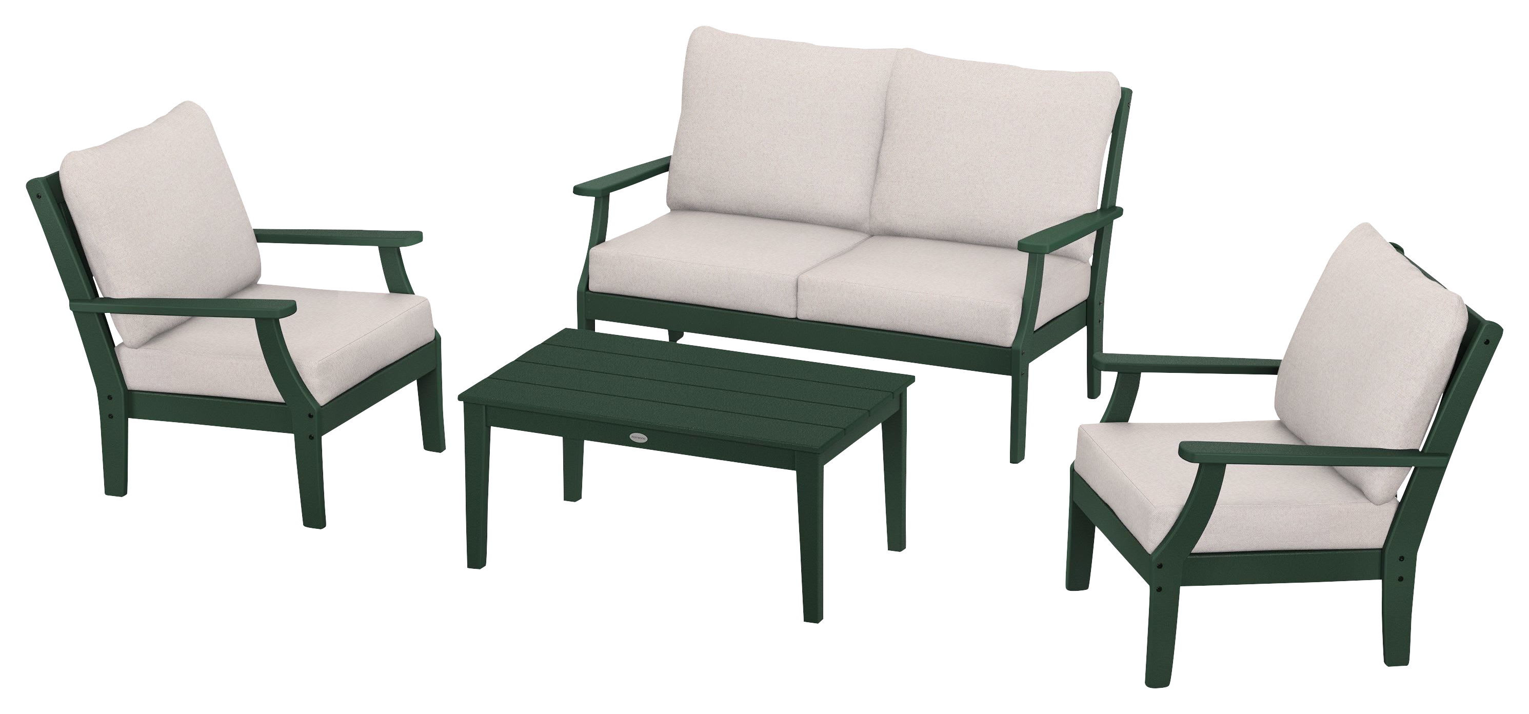 Image of POLYWOOD Braxton 4-Piece Deep-Seating Chair Set - Green/Dune Burlap