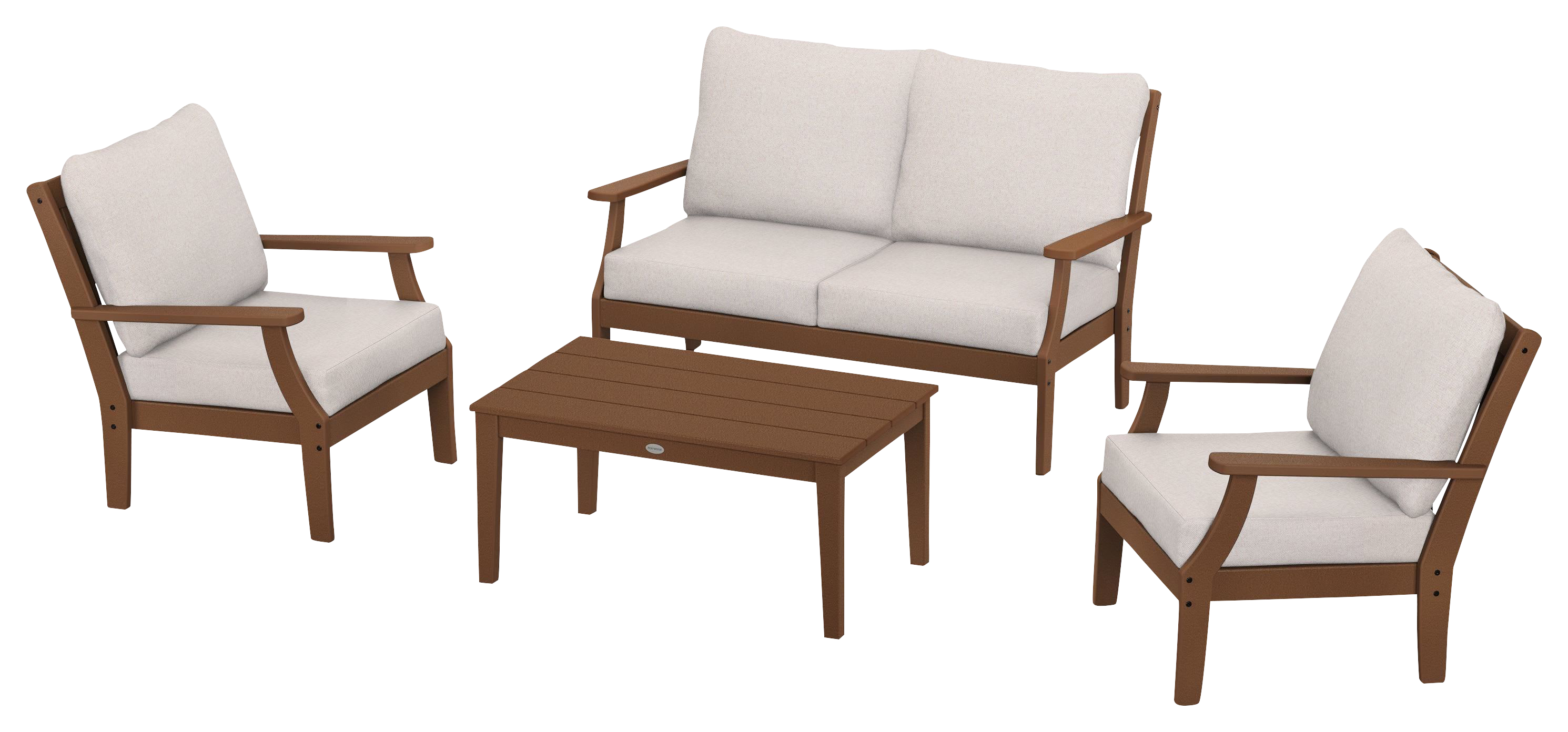 Image of POLYWOOD Braxton 4-Piece Deep-Seating Chair Set - Teak/Dune Burlap