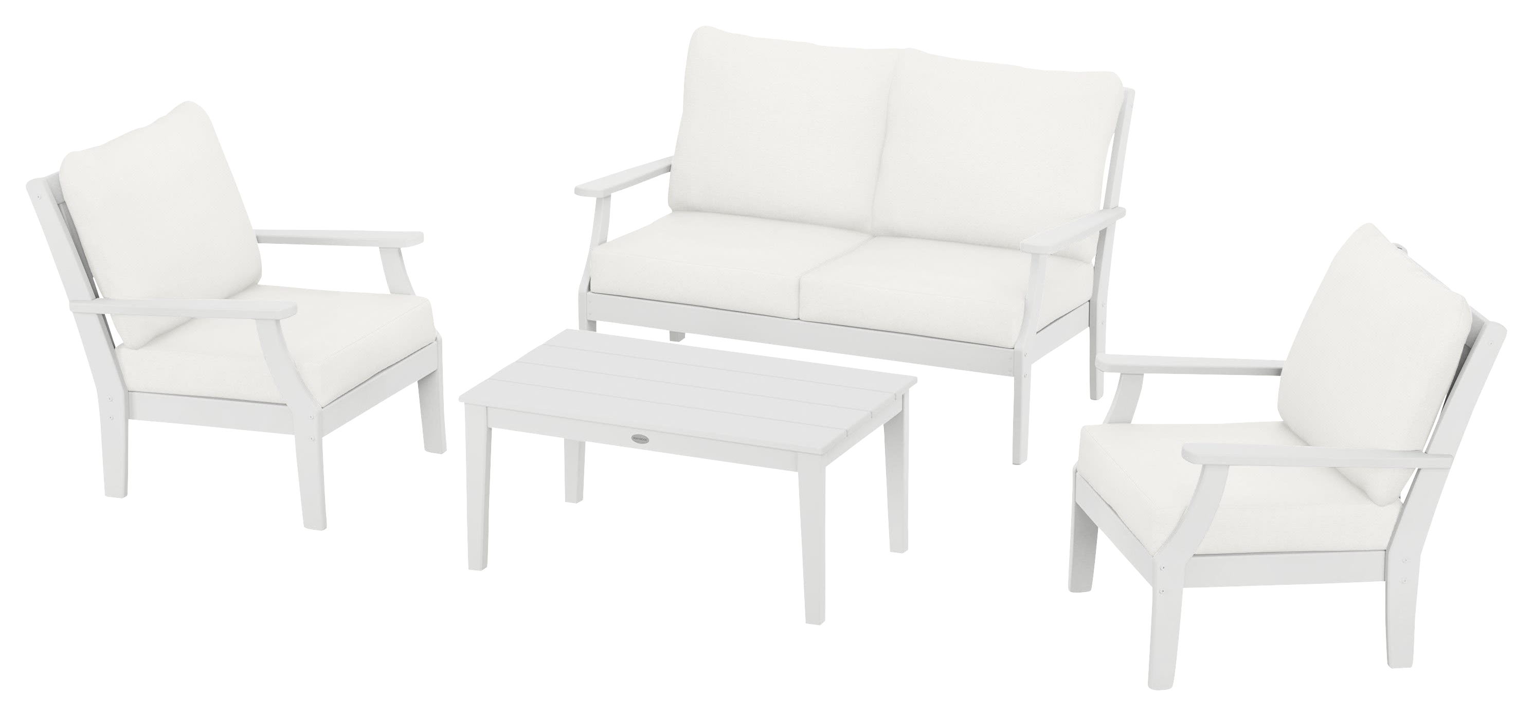 Image of POLYWOOD Braxton 4-Piece Deep-Seating Chair Set - White/Natural Linen