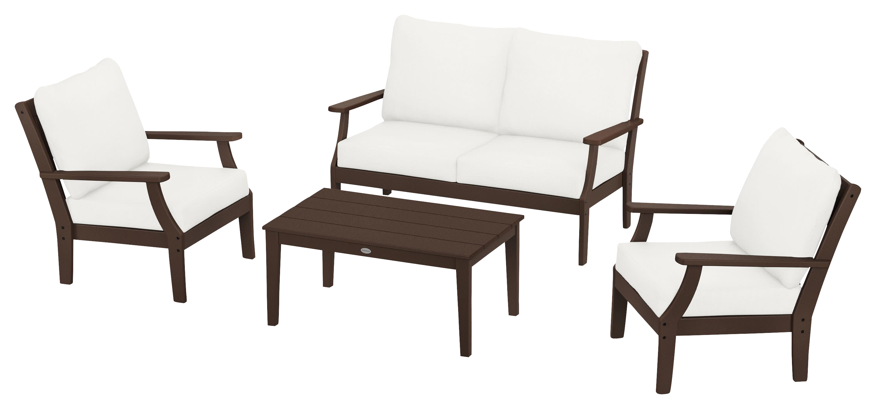 Image of POLYWOOD Braxton 4-Piece Deep-Seating Chair Set - Mahogany/Natural Linen