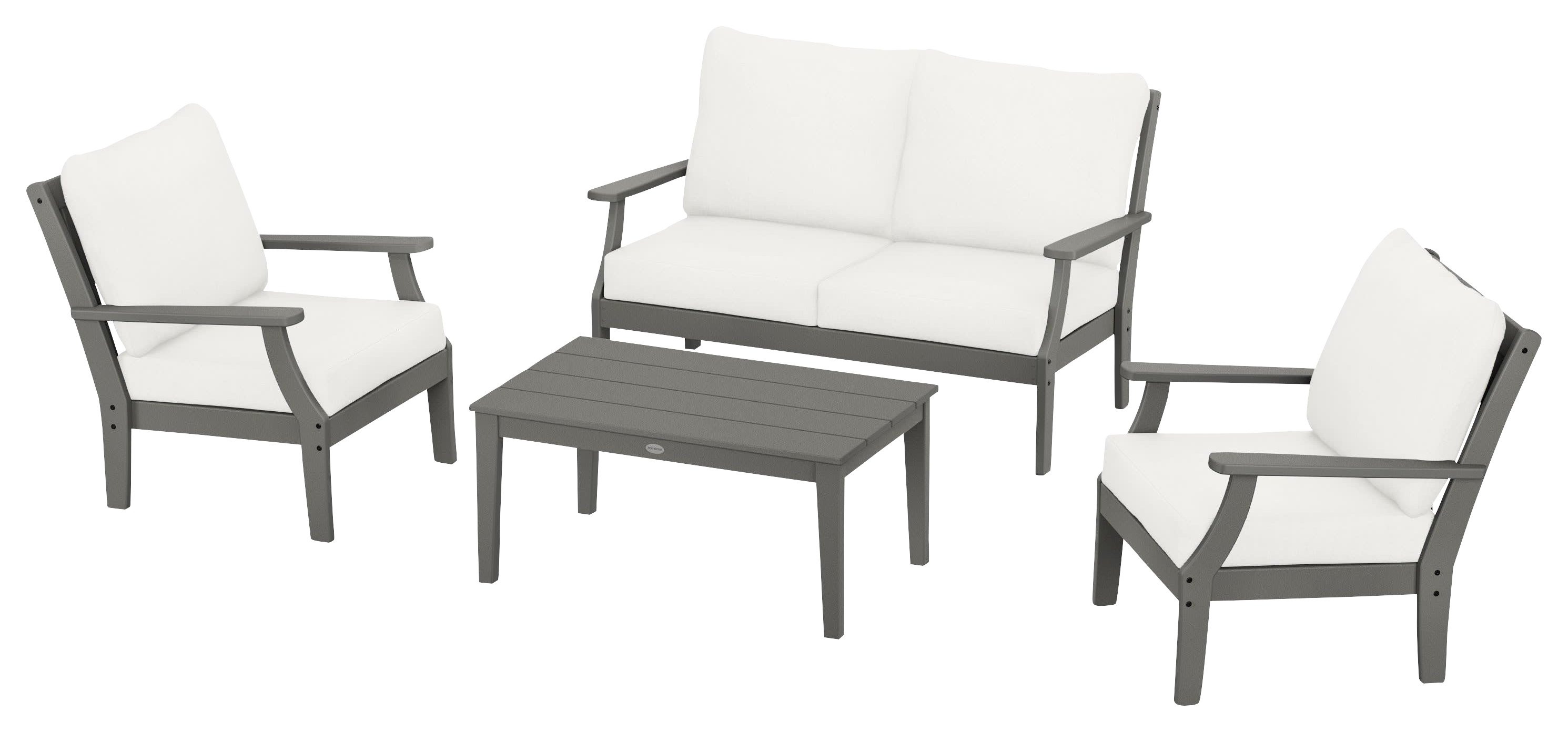 Image of POLYWOOD Braxton 4-Piece Deep-Seating Chair Set - Slate Grey/Natural Linen