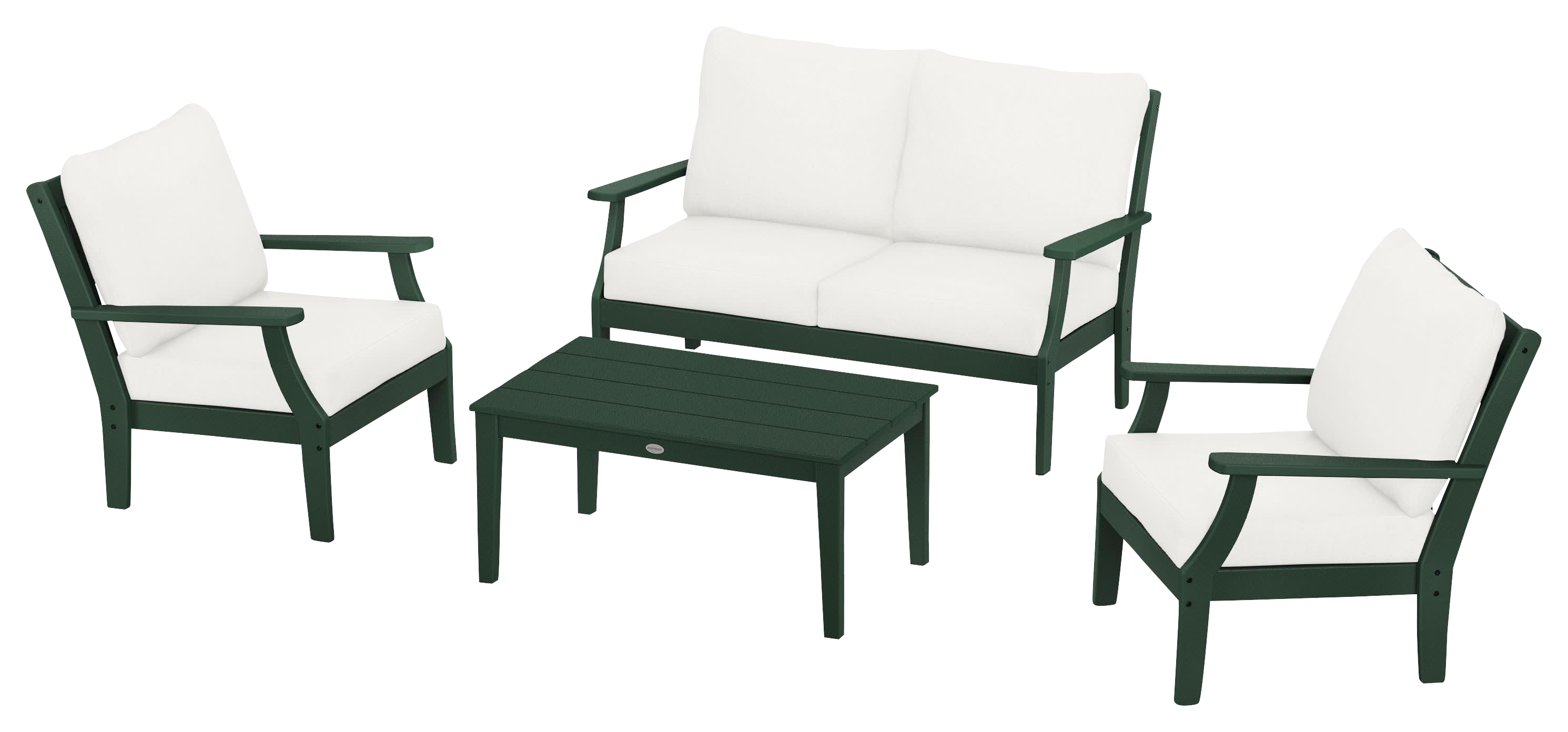 Image of POLYWOOD Braxton 4-Piece Deep-Seating Chair Set - Green/Natural Linen