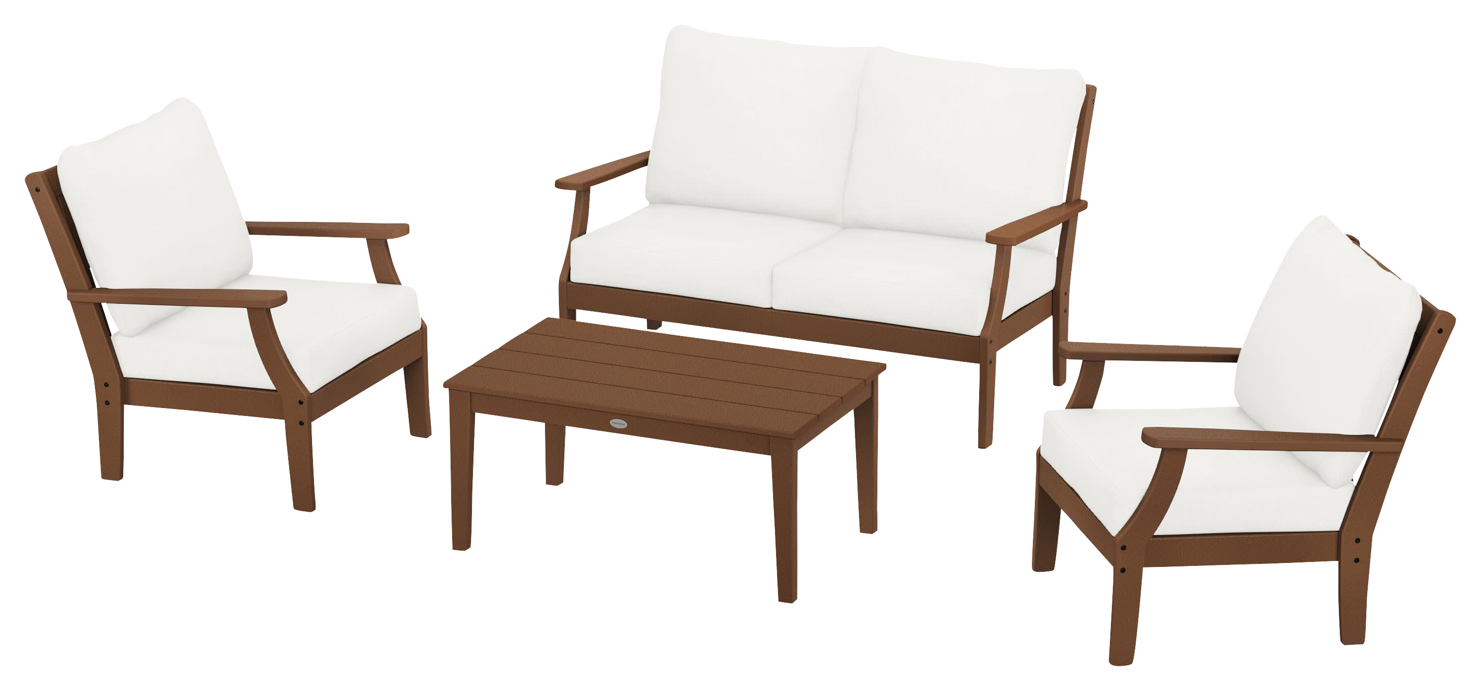 Image of POLYWOOD Braxton 4-Piece Deep-Seating Chair Set - Teak/Natural Linen