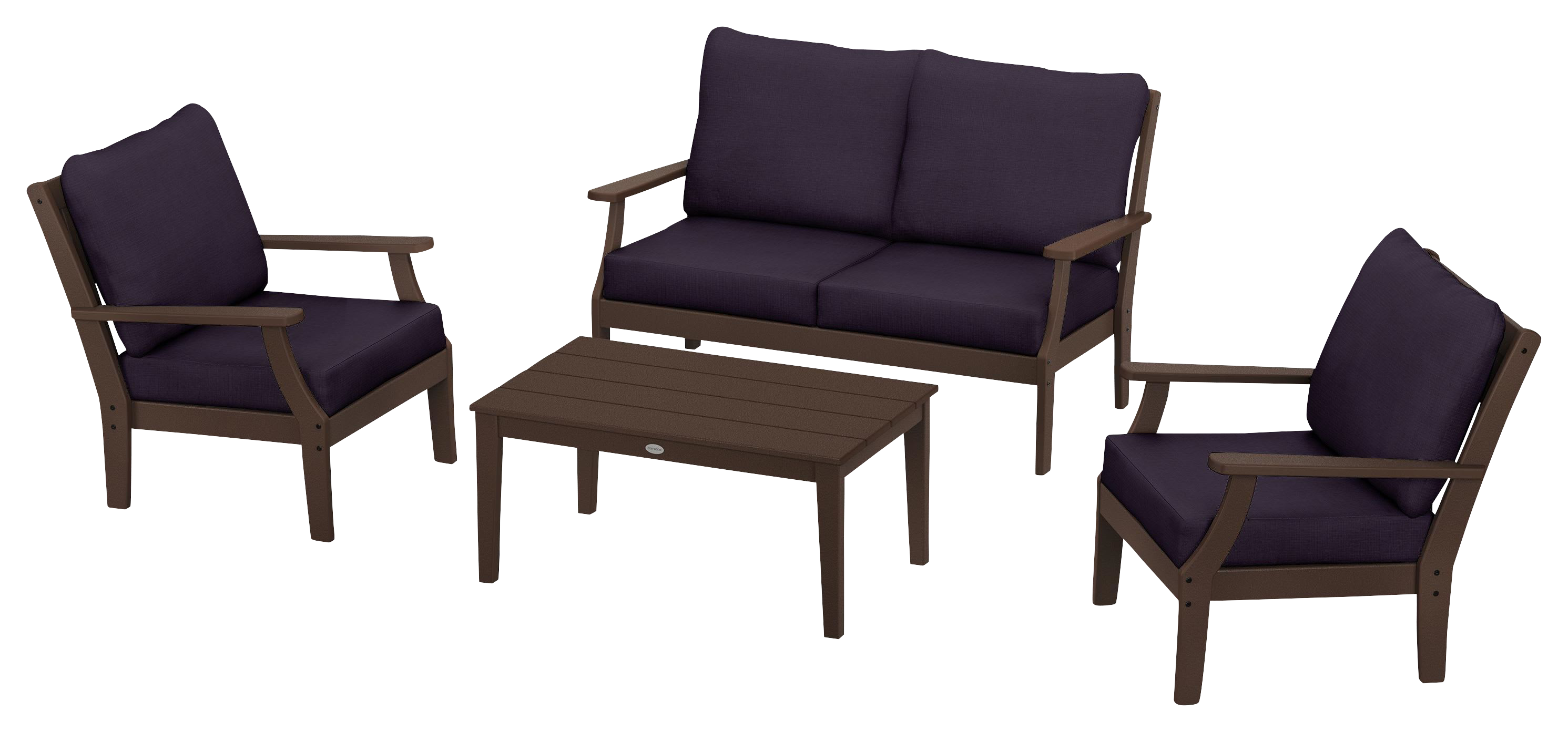 Image of POLYWOOD Braxton 4-Piece Deep-Seating Chair Set - Mahogany/Navy Linen