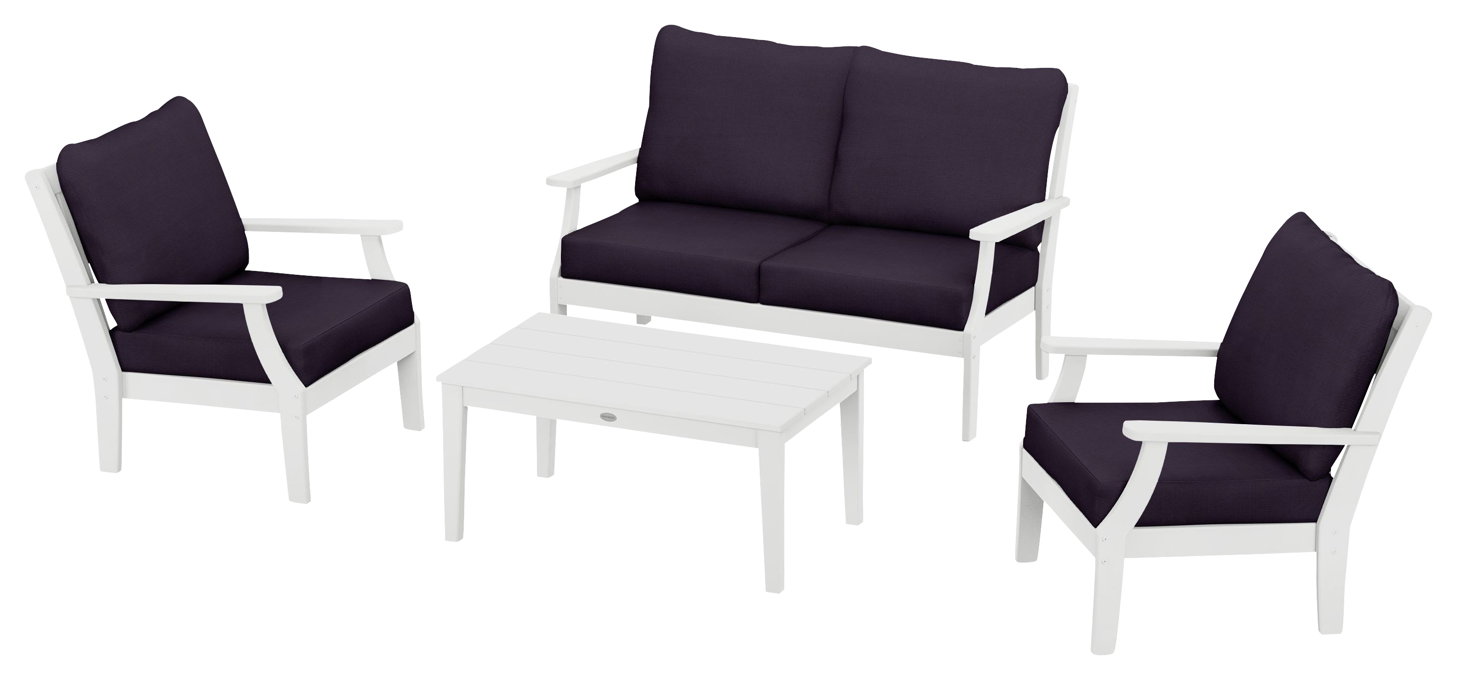 Image of POLYWOOD Braxton 4-Piece Deep-Seating Chair Set - White/Navy Linen