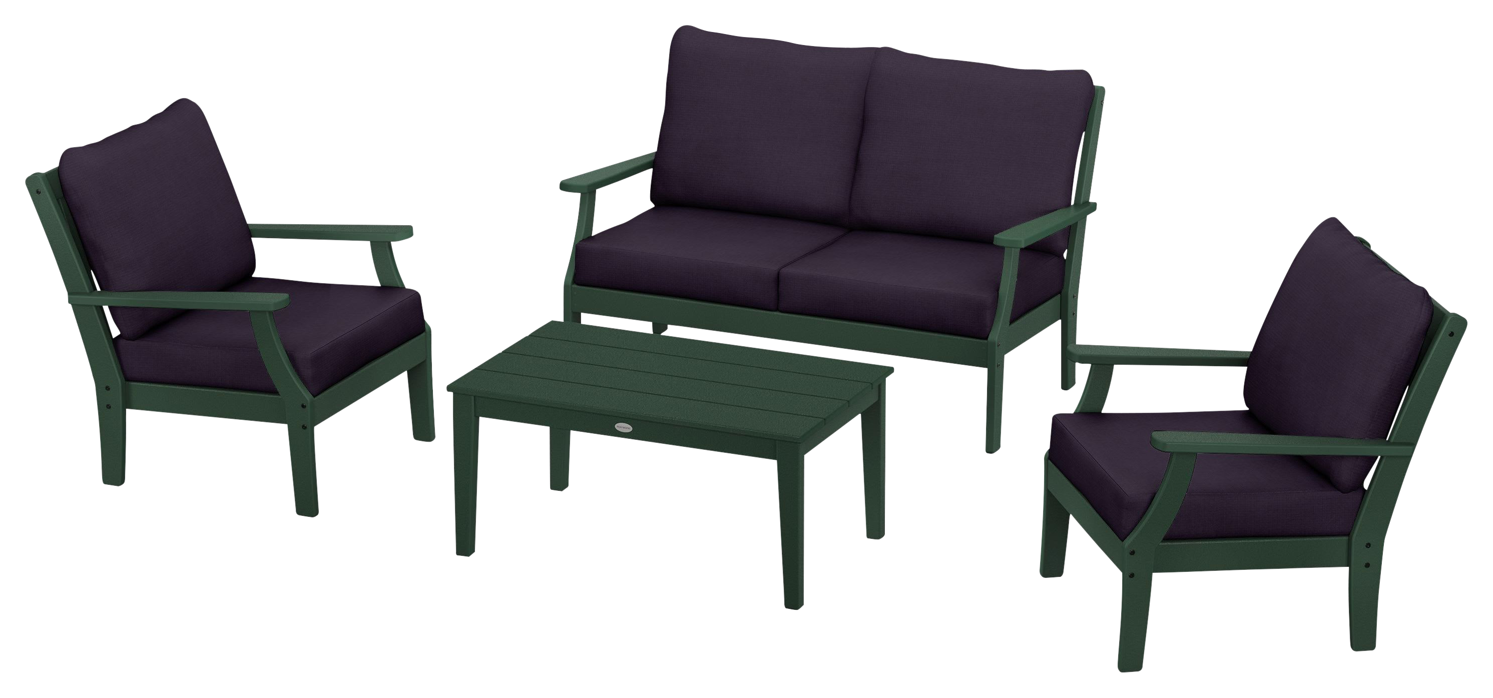 Image of POLYWOOD Braxton 4-Piece Deep-Seating Chair Set - Green/Navy Linen