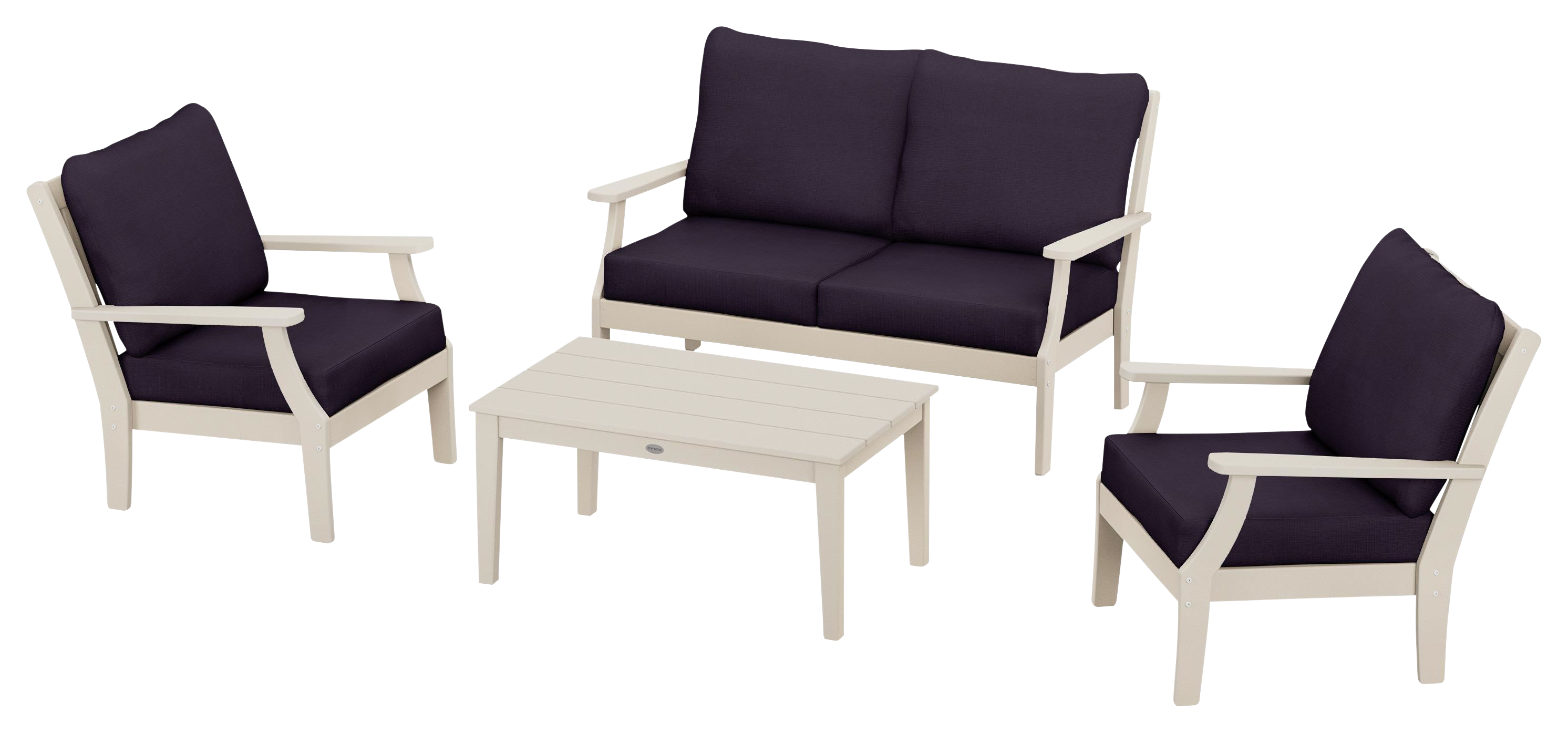 Image of POLYWOOD Braxton 4-Piece Deep-Seating Chair Set - Sand/Navy Linen