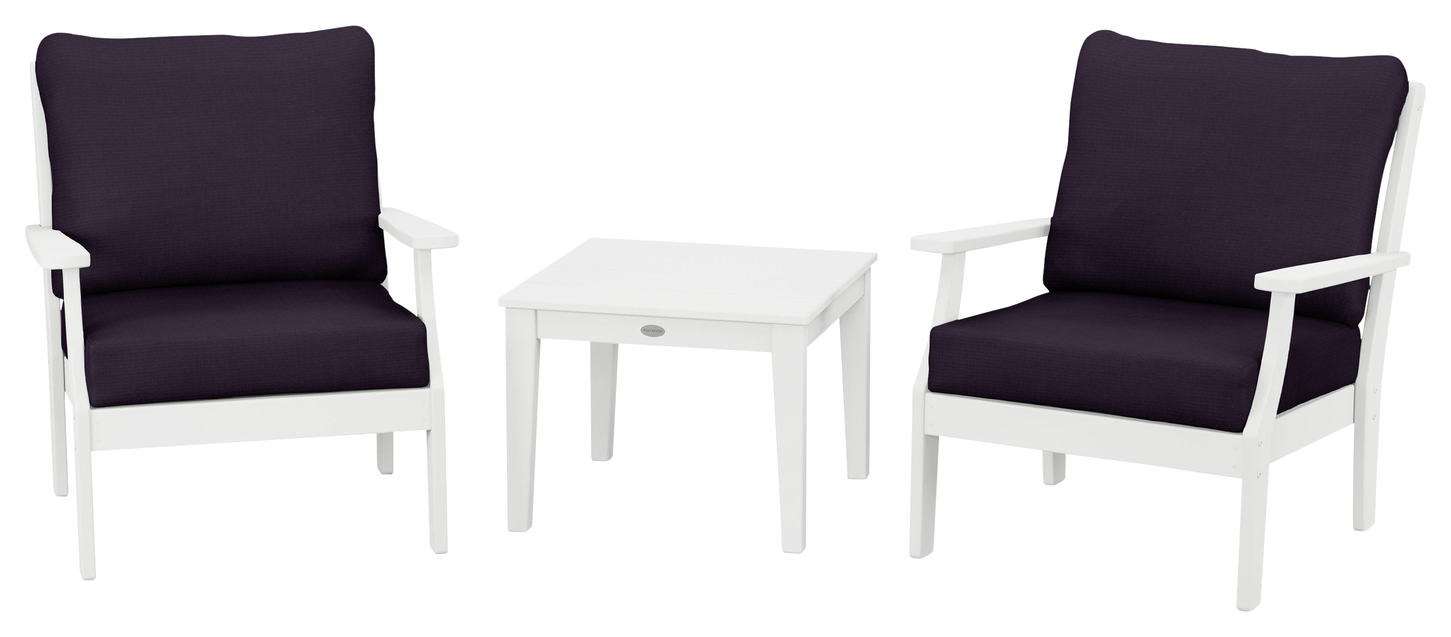 Image of POLYWOOD Braxton 3-Piece Deep-Seating Set - White/Navy Linen