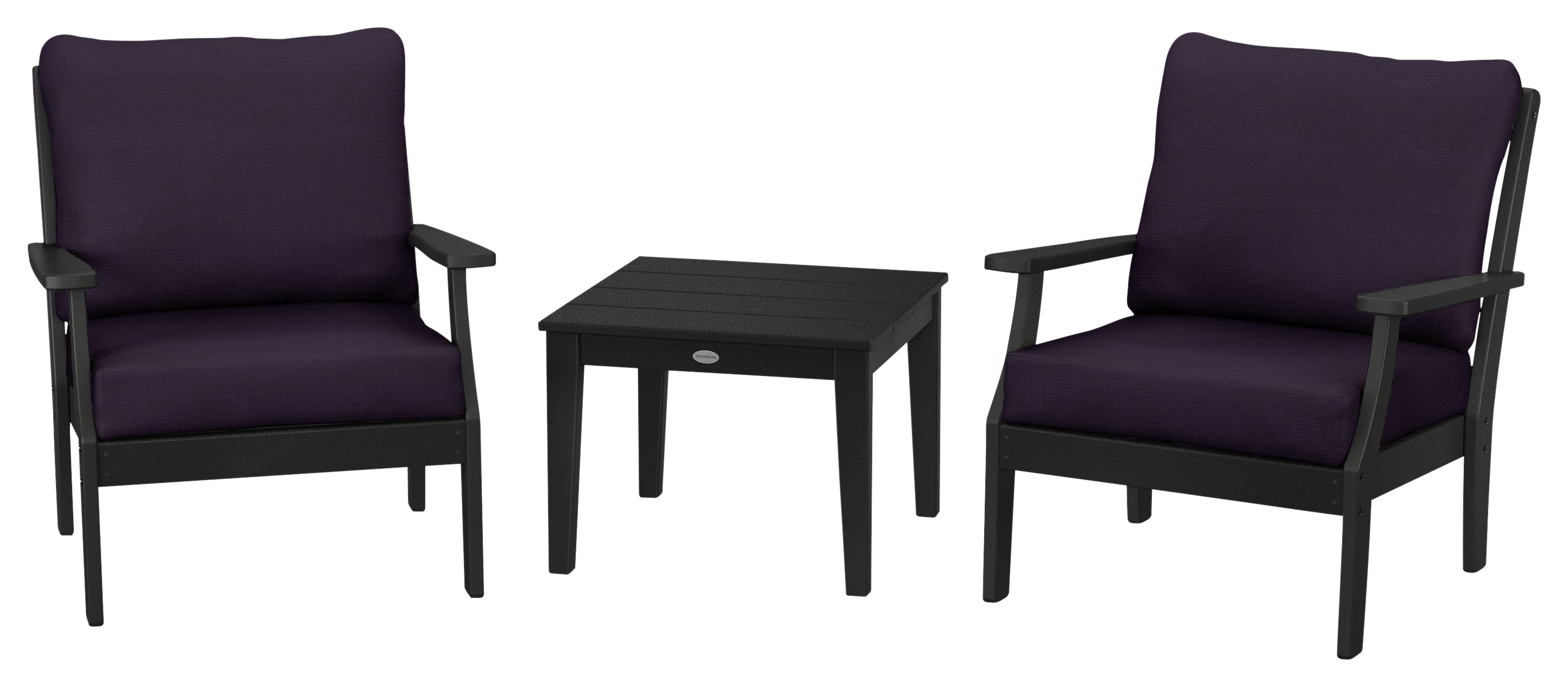 Image of POLYWOOD Braxton 3-Piece Deep-Seating Set - Black/Navy Linen