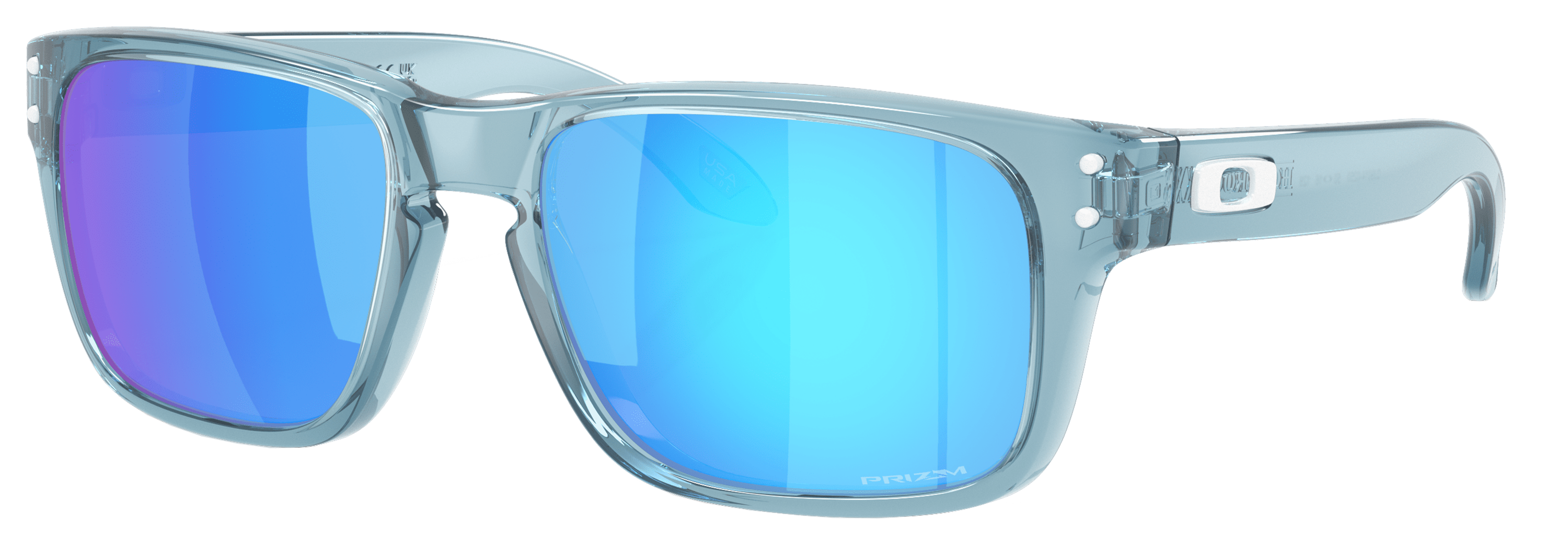 Image of Oakley Jr. Holbrook XXS OJ9014 Prizm Grey Mirror Sunglasses for Kids - Polished Transparent Stonewash/Prizm Sapphire Mir - Large