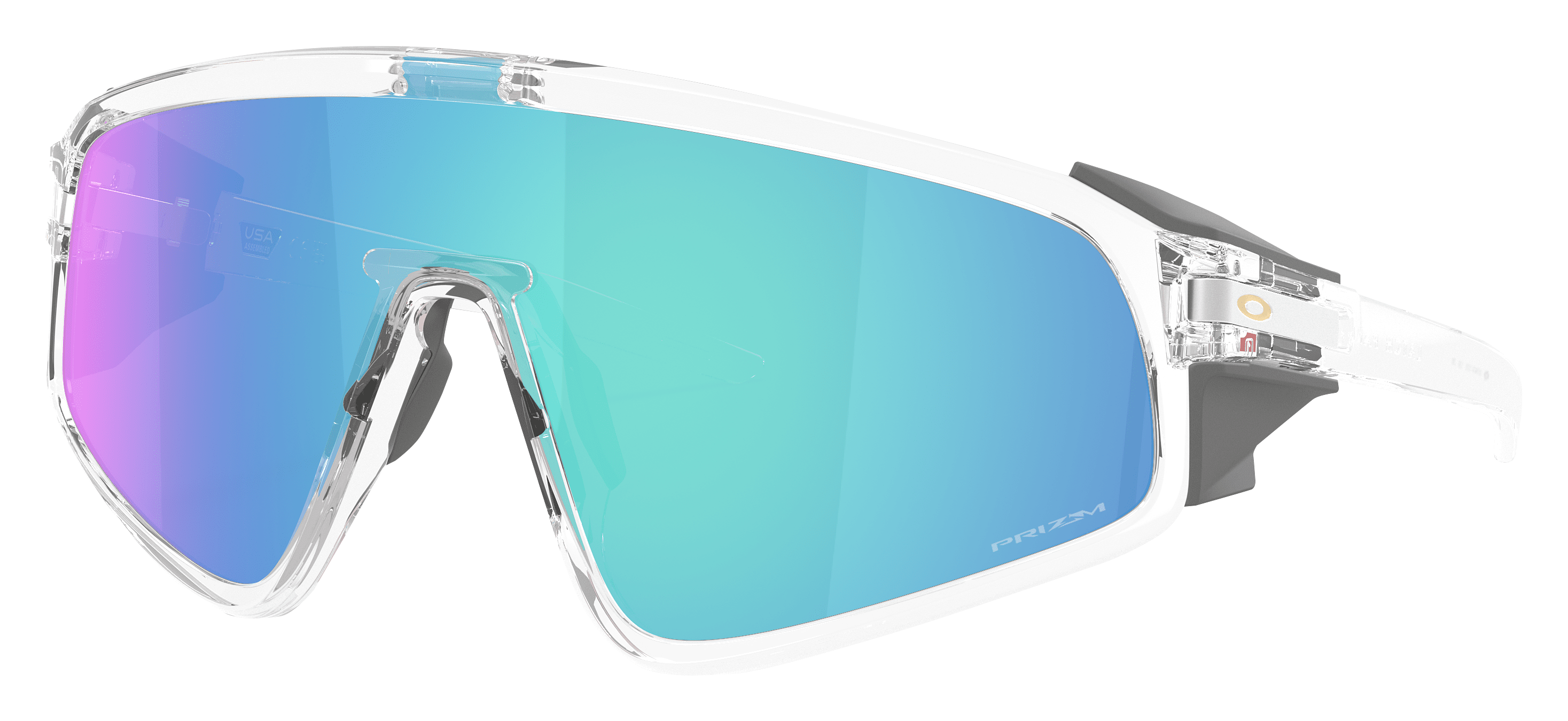 Image of Oakley Latch Panel OO9404 Prizm Grey Mirror Sunglasses - Matte Clear/Prizm Sapphire Mirror - Large