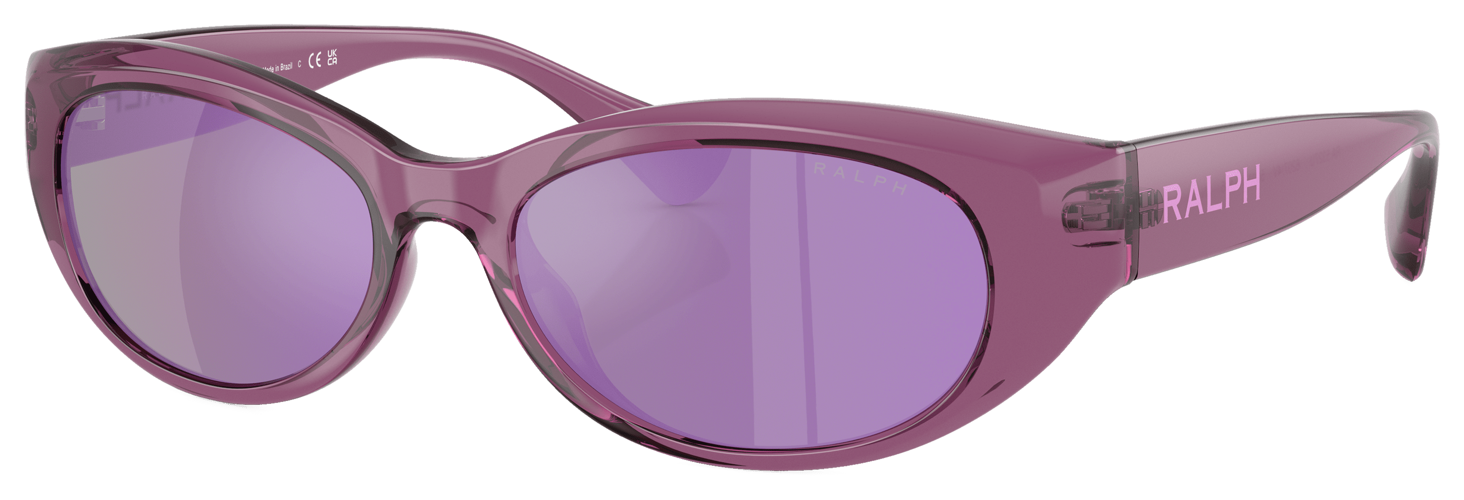 Image of Ralph RA5327U Sunglasses for Ladies - Shiny Transparent Violet/Gray/Violet Mirror - Large