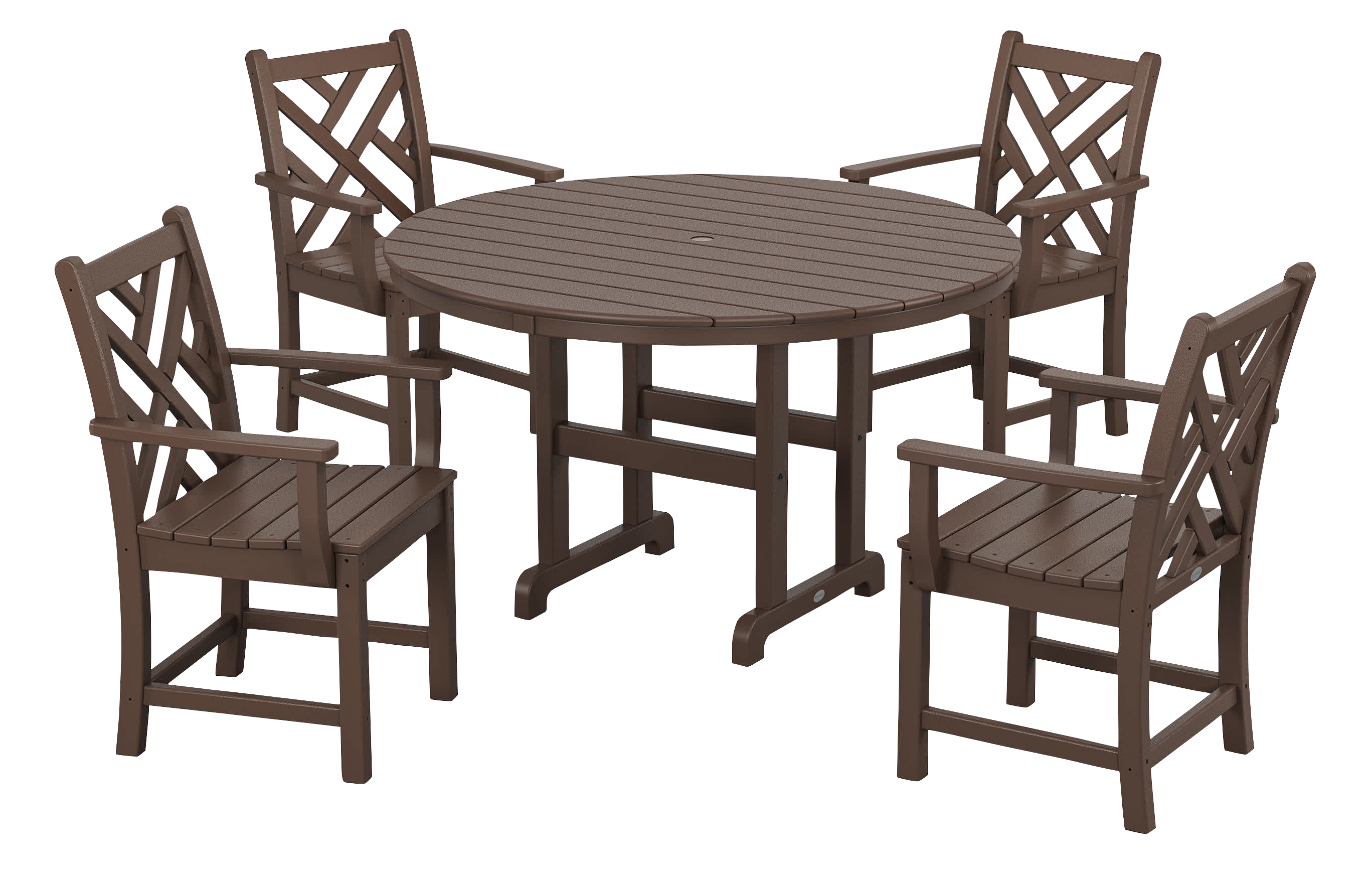Image of POLYWOOD Chippendale 5-Piece Round Farmhouse Dining Set - Mahogany