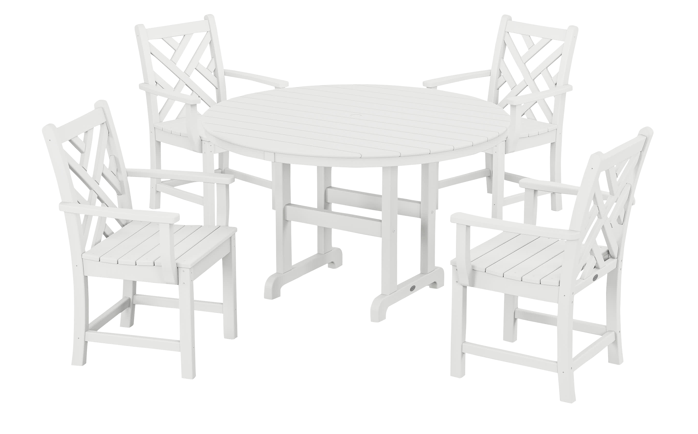 Image of POLYWOOD Chippendale 5-Piece Round Farmhouse Dining Set - White