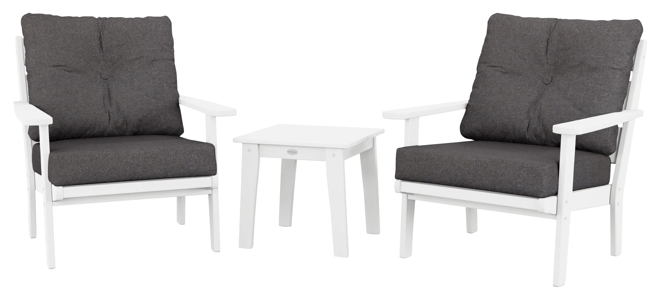 Image of POLYWOOD Lakeside 3-Piece Deep-Seating Chair Set - White/Ash Charcoal